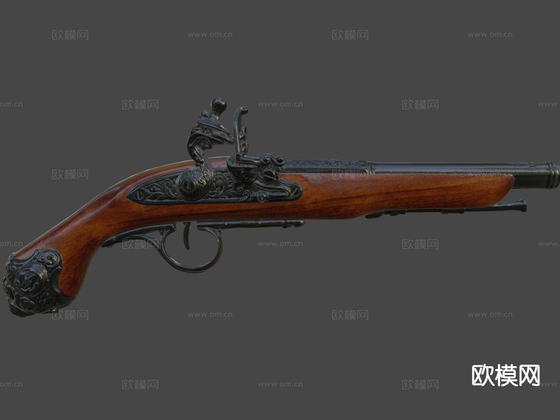燧发殖民地手枪su模型下载（渲染图7）
