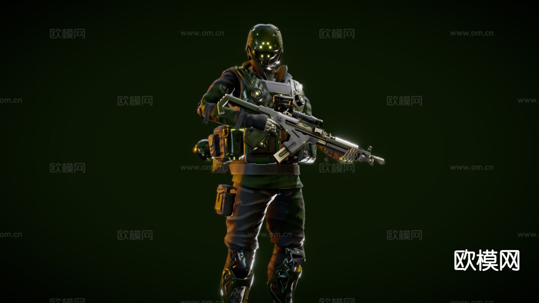 赛博朋克绿G机器人su模型下载（渲染图2）