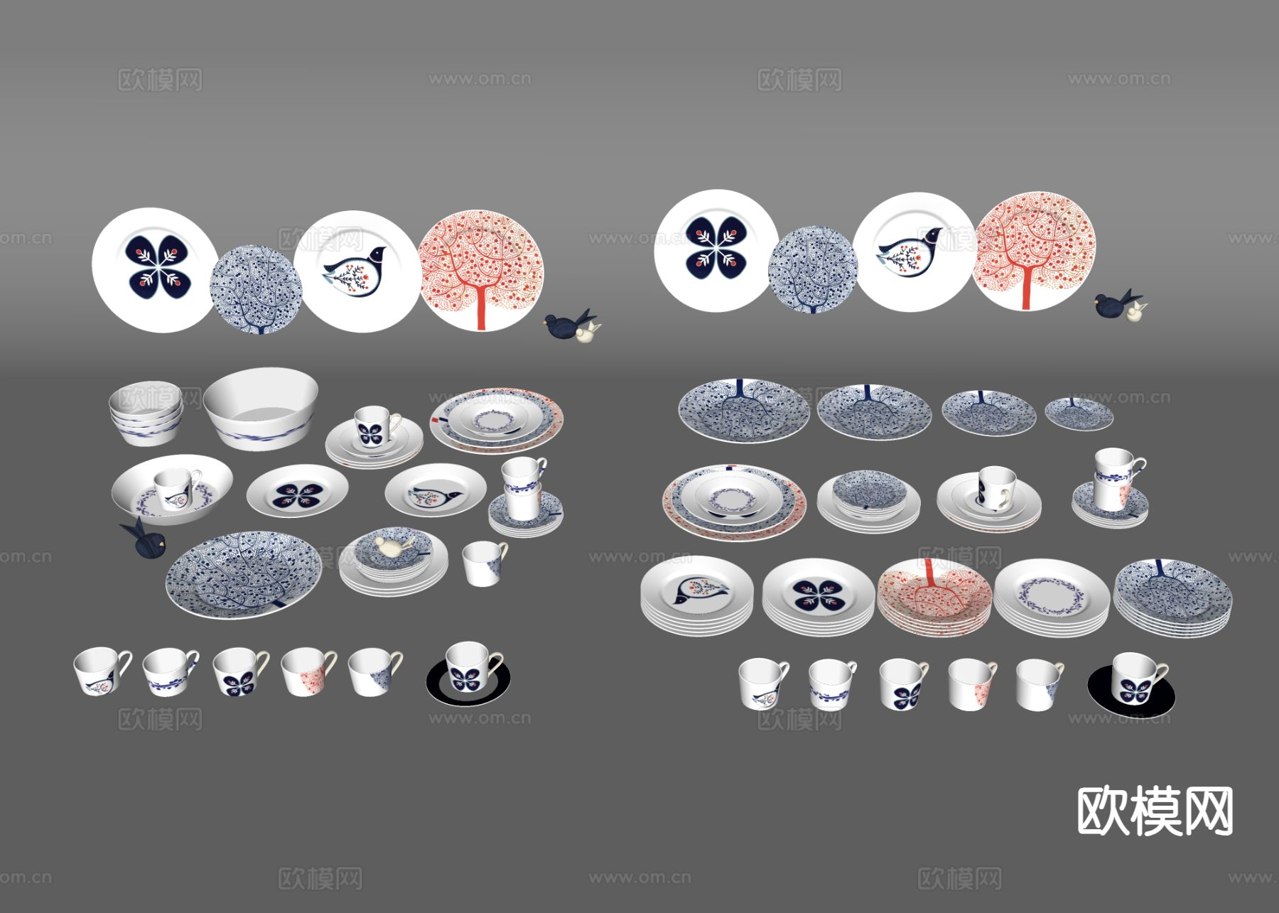 菜盘 盘子 花纹碗碟 陶瓷水杯su模型下载（渲染图1）