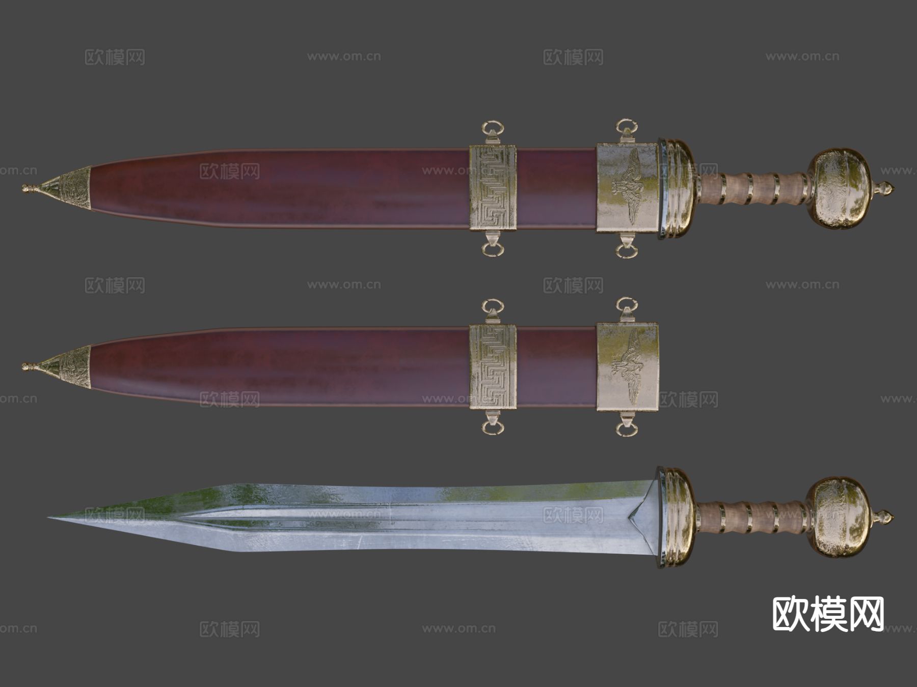 罗马剑及剑鞘su模型下载（渲染图7）