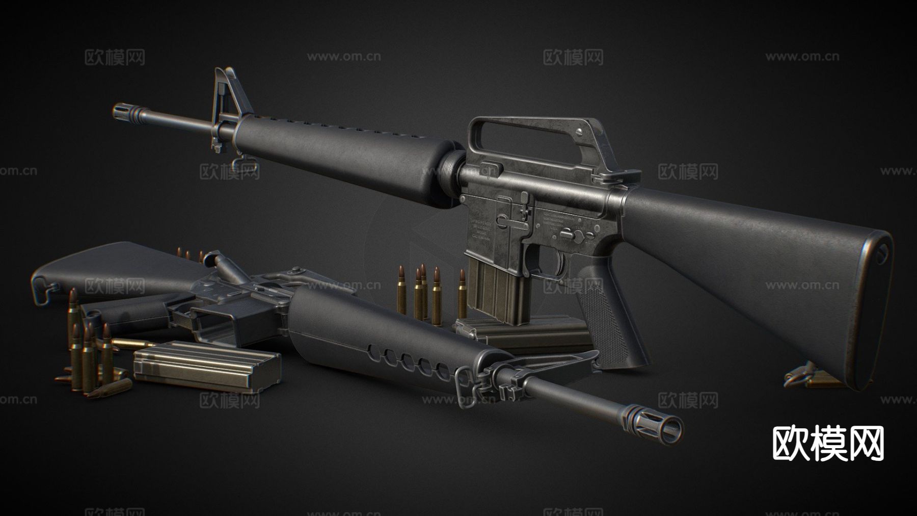 M16A1突击步枪su模型下载（渲染图2）
