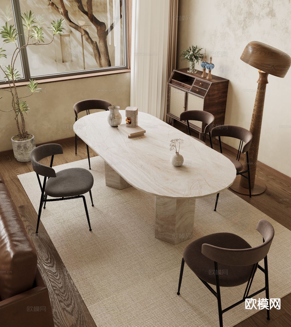 侘寂风餐桌椅3d模型下载