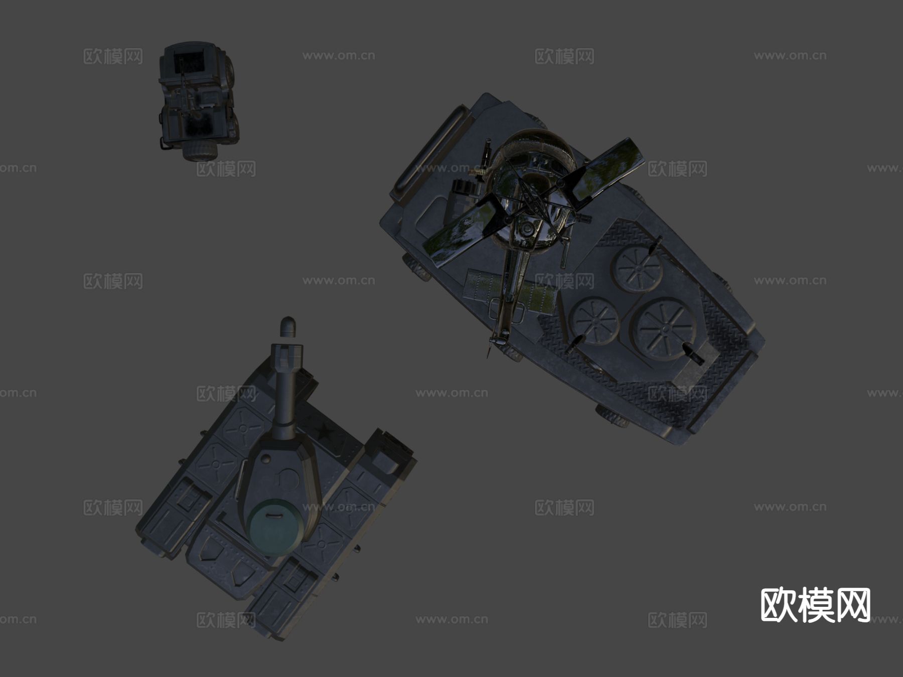 军用坦克 履带车 装甲车su模型下载（渲染图7）