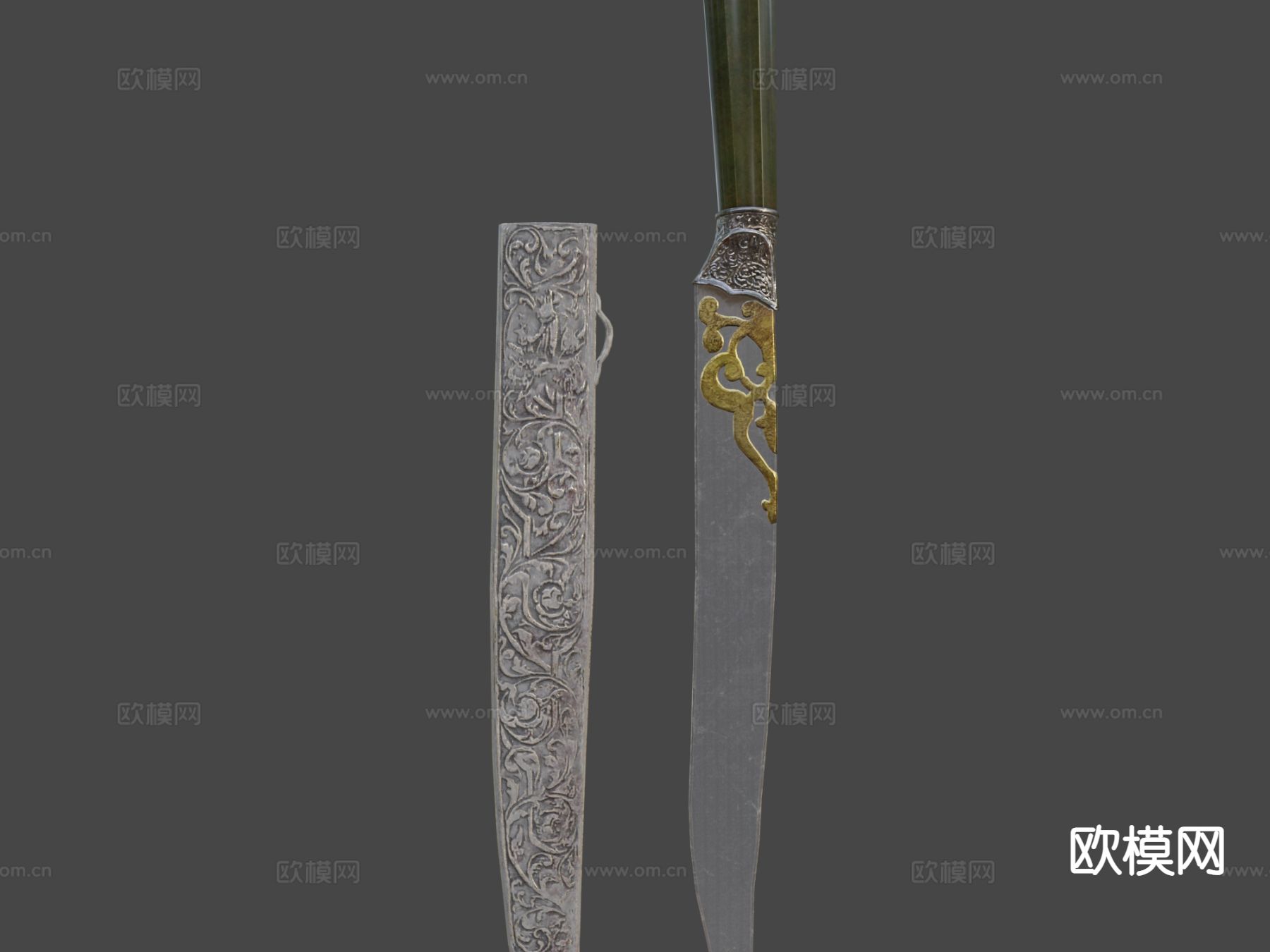 奥斯曼玉柄刀 短刀su模型下载（渲染图4）