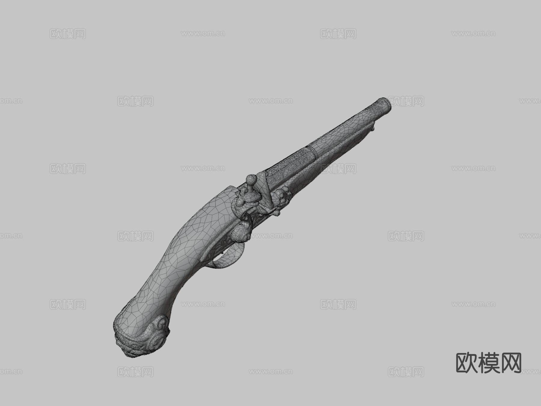 燧发殖民地手枪su模型下载（渲染图1）