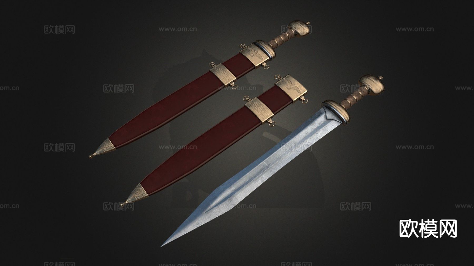 罗马剑及剑鞘su模型下载（渲染图2）