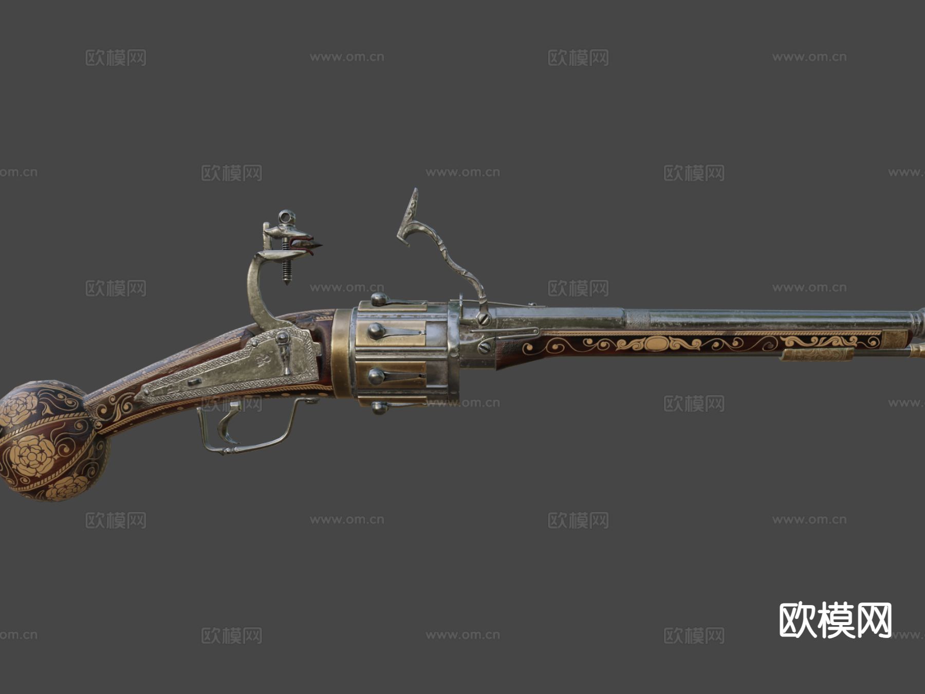 燧发左轮手枪su模型下载（渲染图7）