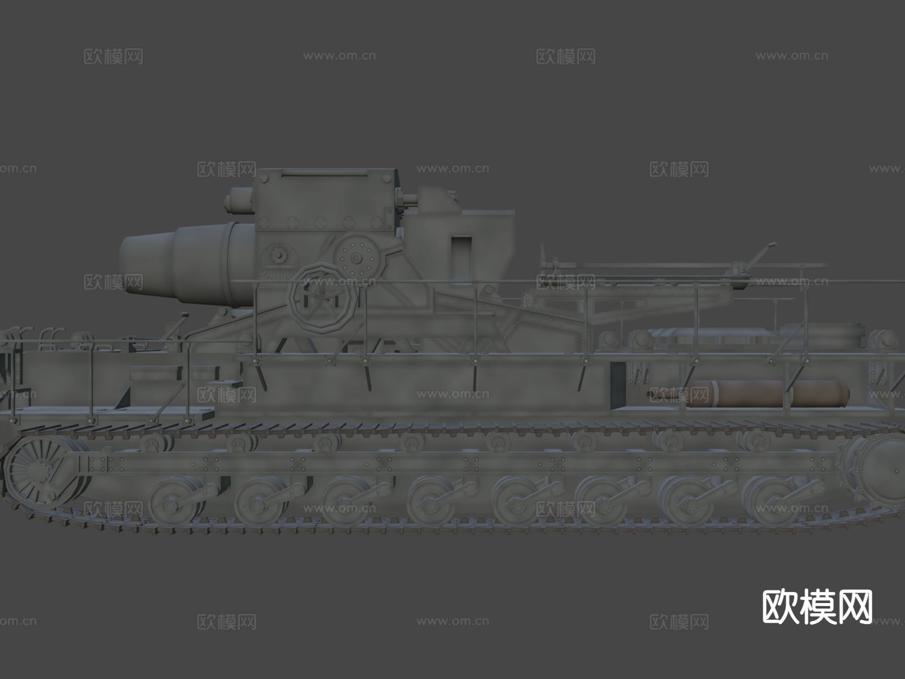 攻城炮 迫击炮 履带车su模型下载（渲染图7）