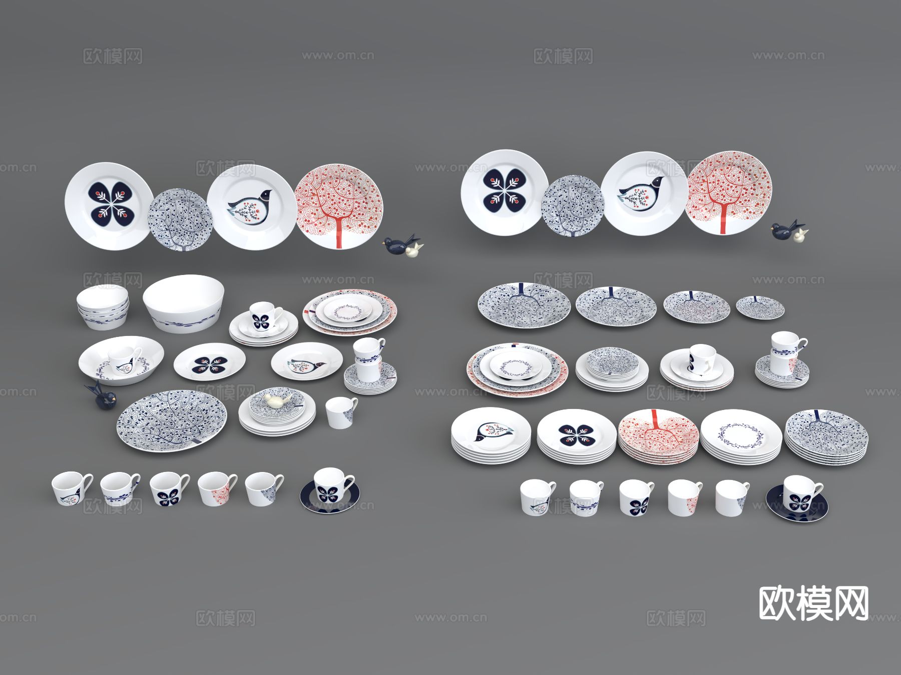 菜盘 盘子 花纹碗碟 陶瓷水杯su模型下载（渲染图2）