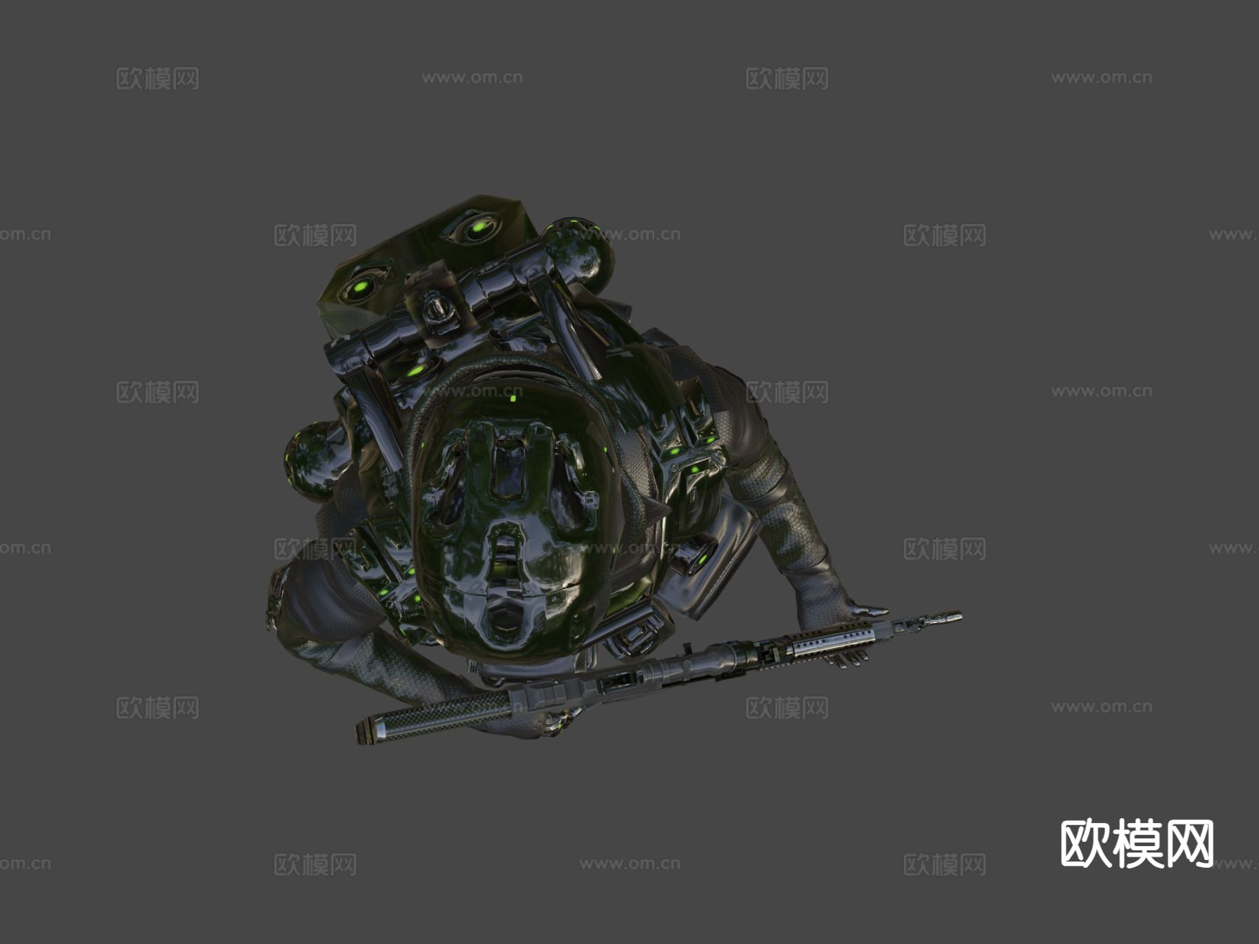 赛博朋克绿G机器人su模型下载（渲染图6）