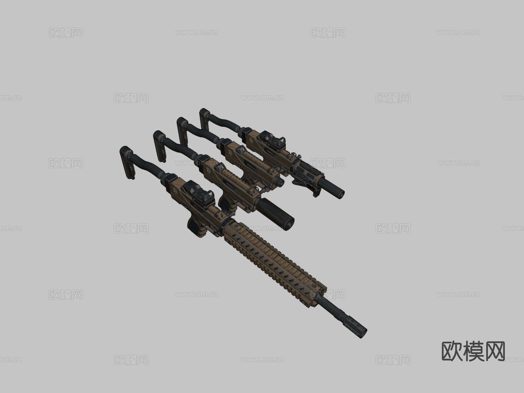 手枪与冲锋枪步枪su模型下载（渲染图3）
