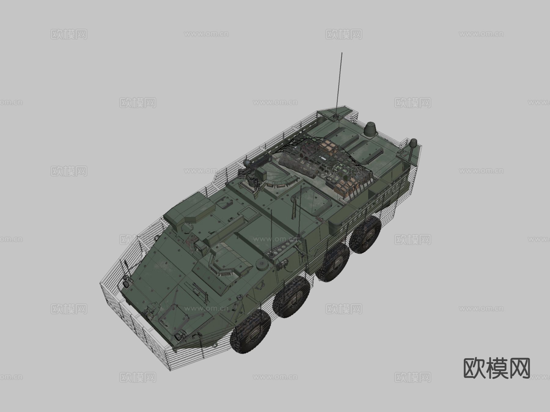 八轮装甲车 战斗车 炮车su模型下载（渲染图1）