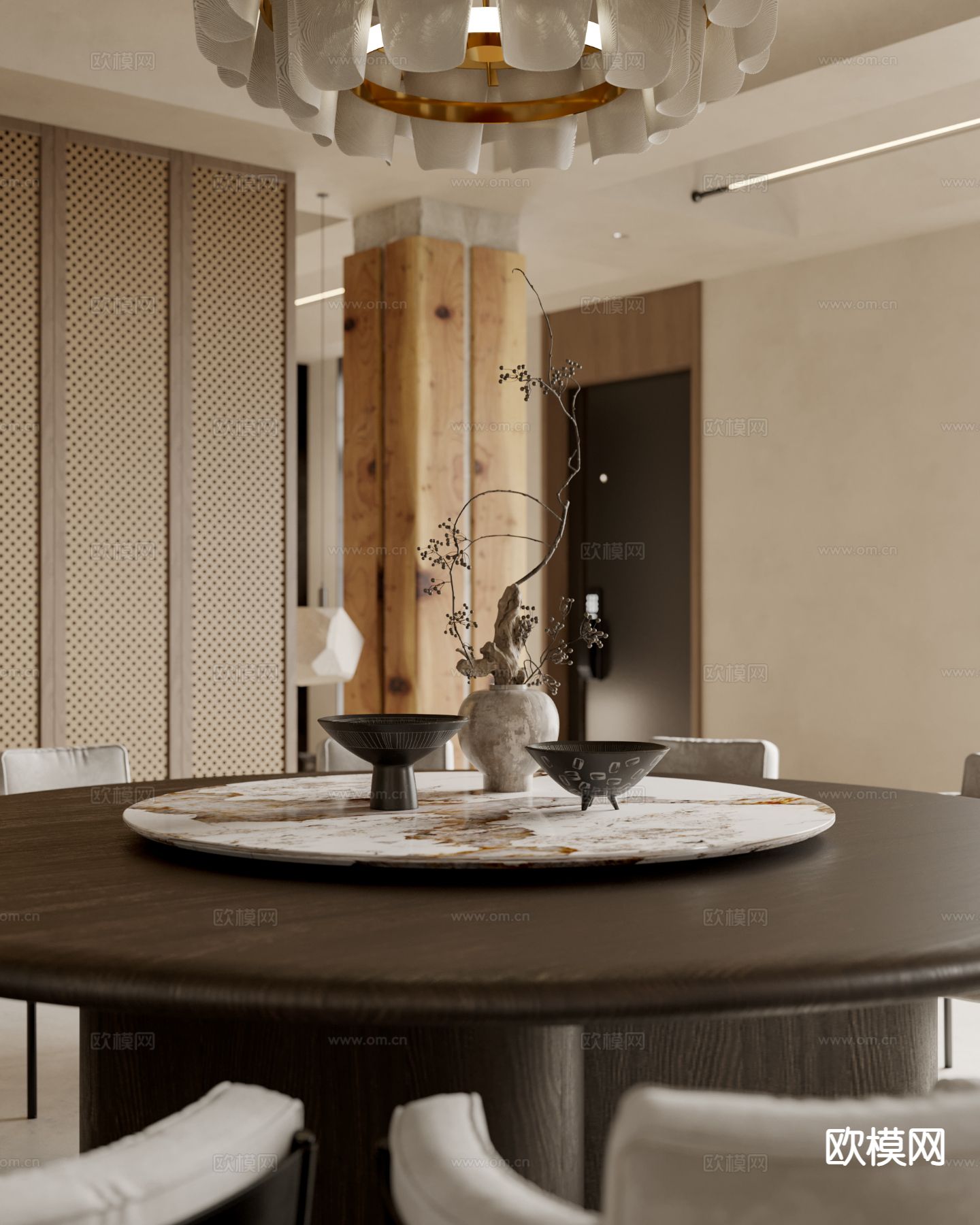 侘寂风客餐厅3d模型下载（渲染图6）