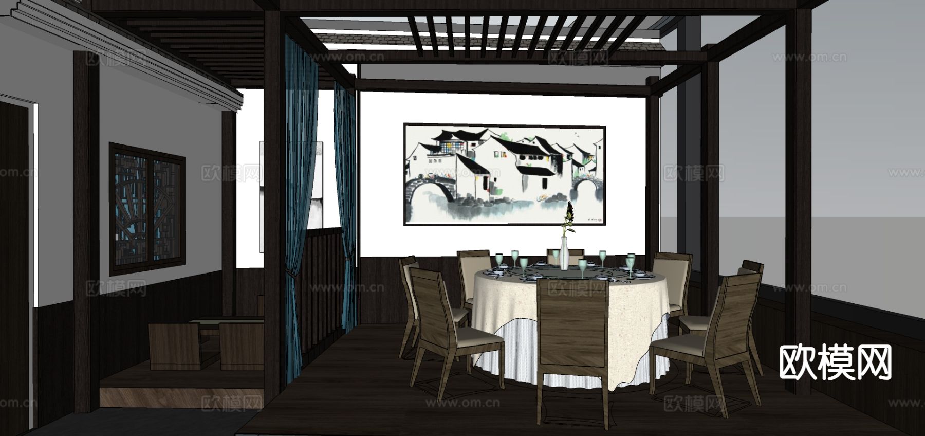 中餐厅 湘菜馆su模型下载（渲染图5）