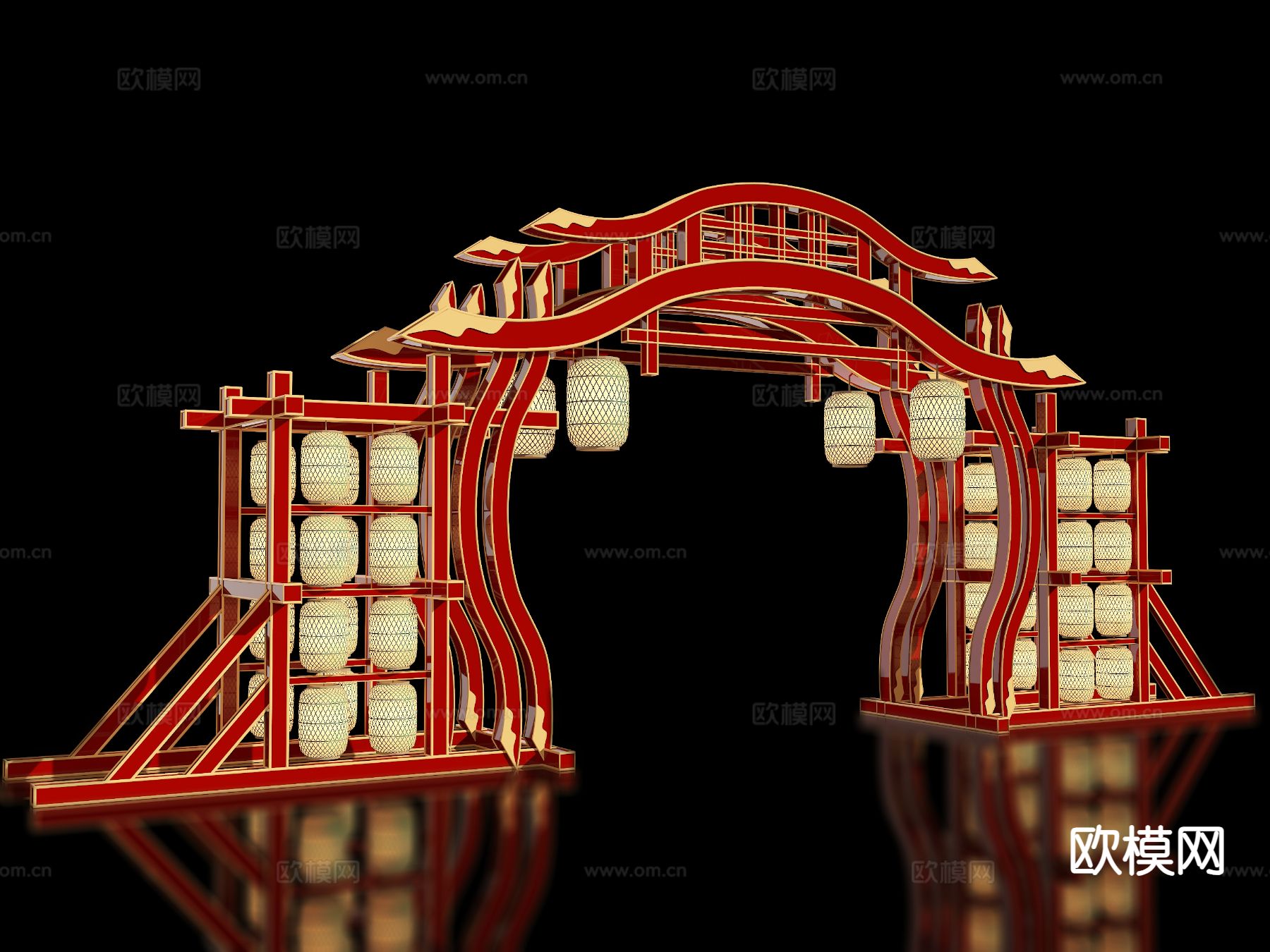 新中式古建牌坊 牌楼 门楼 美陈打卡点3d模型