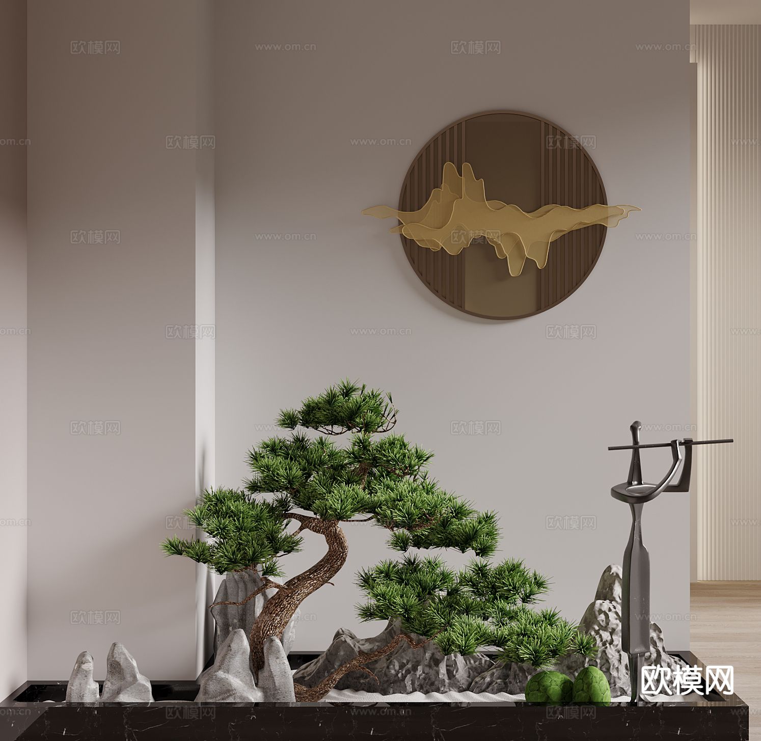 新中式松树小品 室内景观3d模型