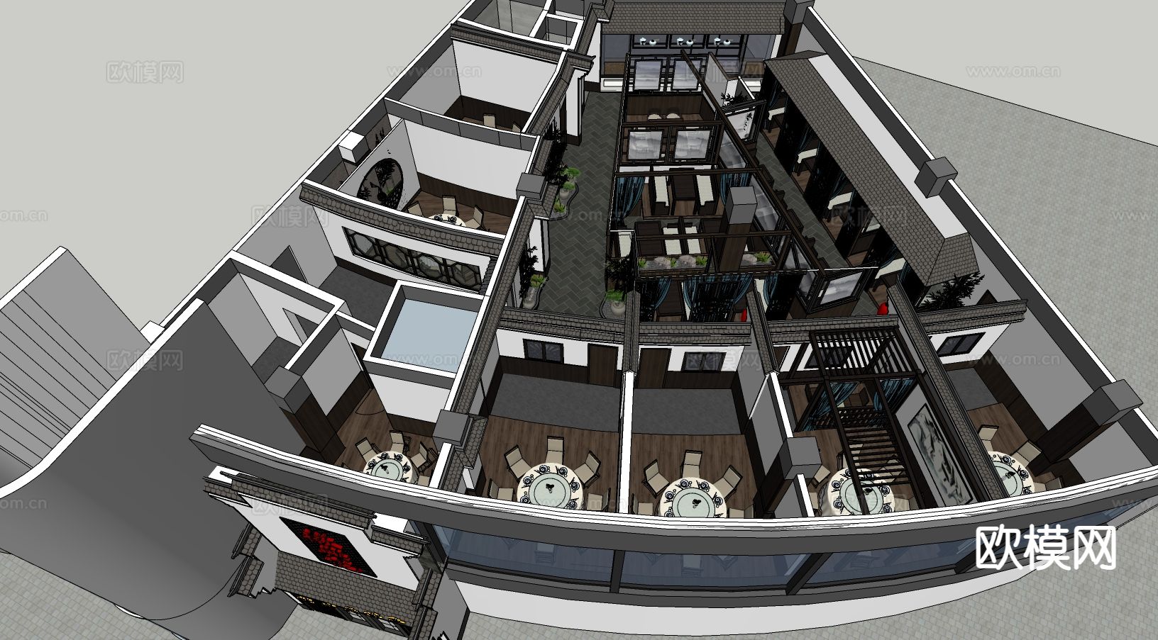 中餐厅 湘菜馆su模型下载（渲染图1）