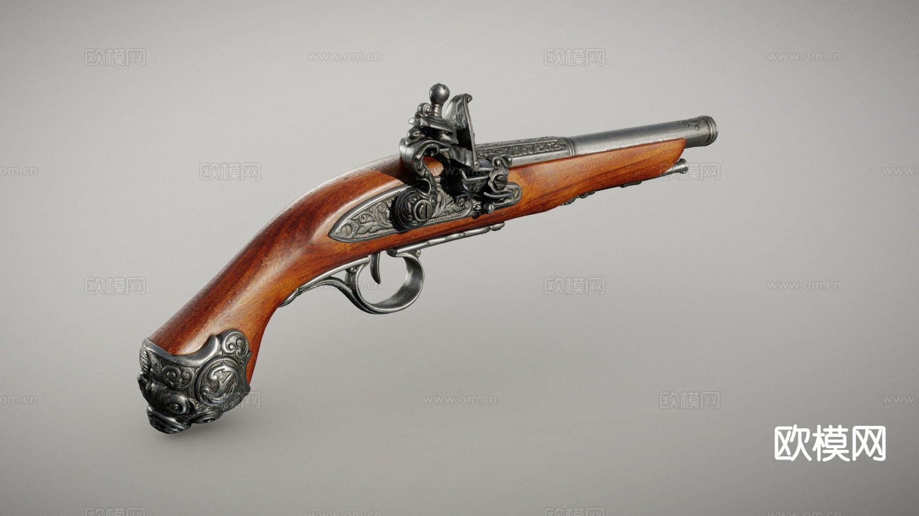 燧发殖民地手枪su模型下载（渲染图2）