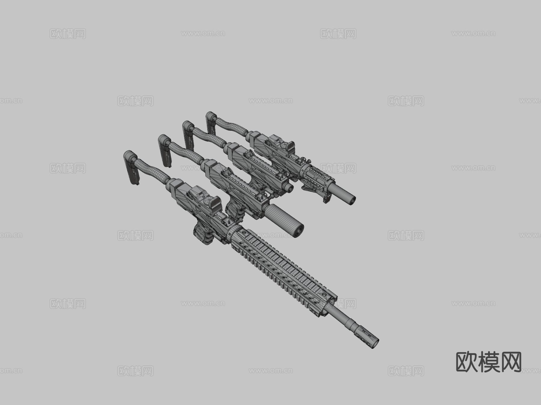 手枪与冲锋枪步枪su模型下载（渲染图1）