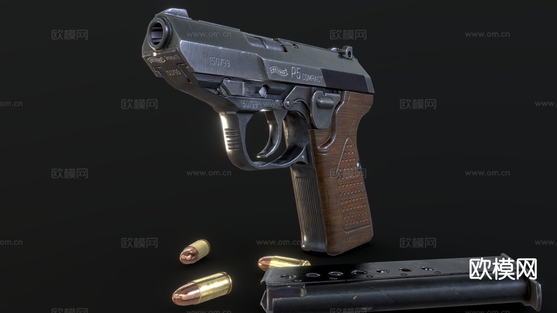 沃尔瑟手枪 枪支 枪械su模型下载（渲染图2）