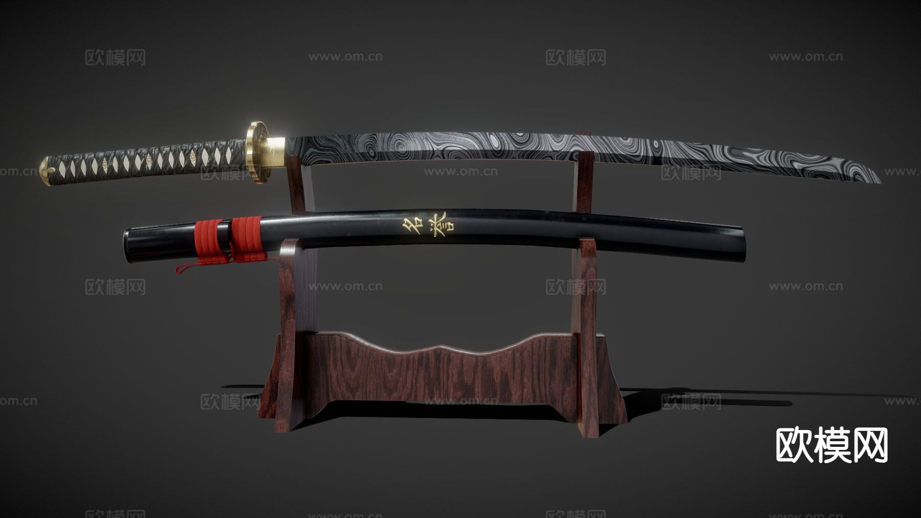 大马士革钢武士刀su模型下载（渲染图2）