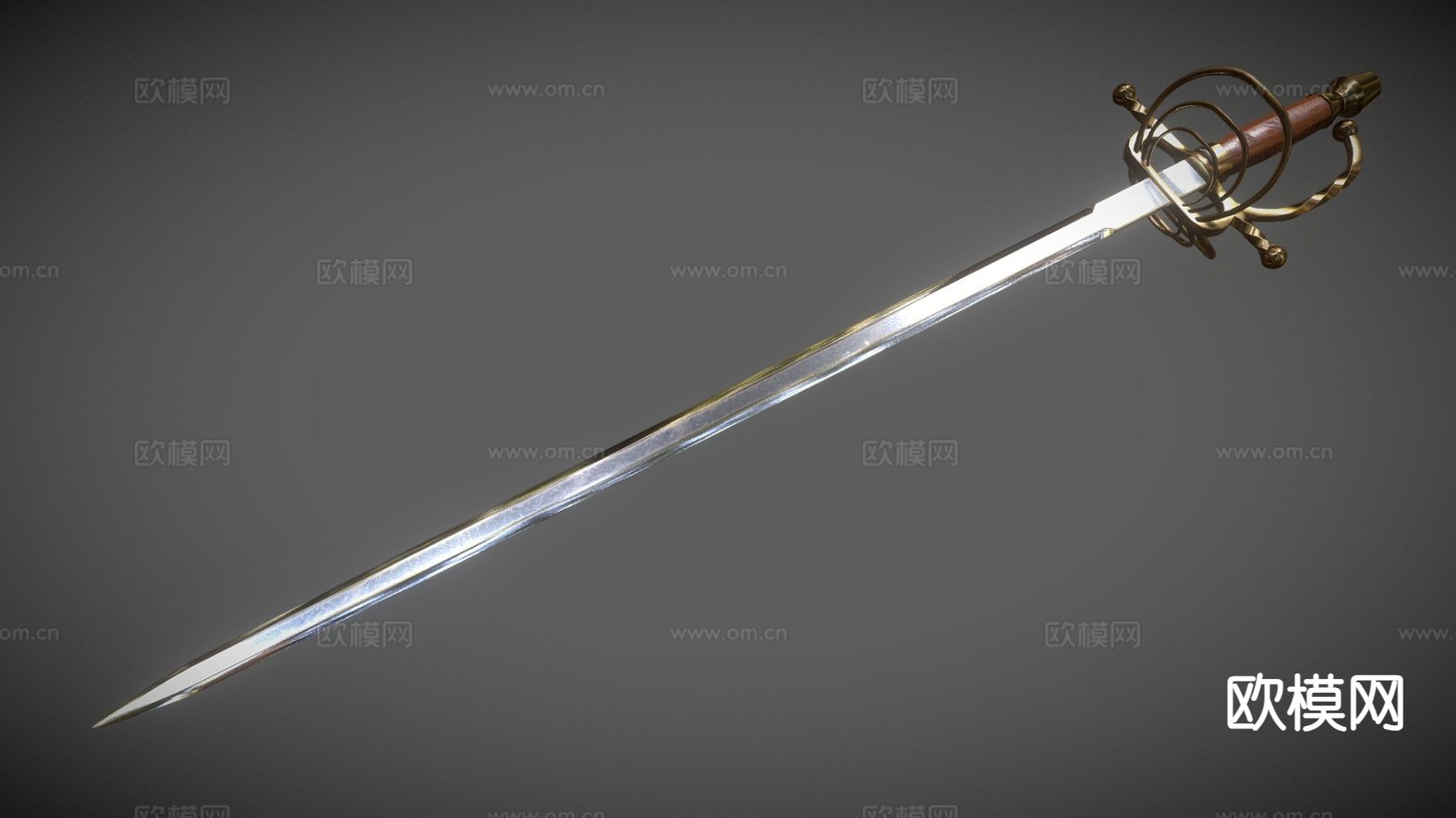 击剑 长剑 游戏道具su模型下载（渲染图2）