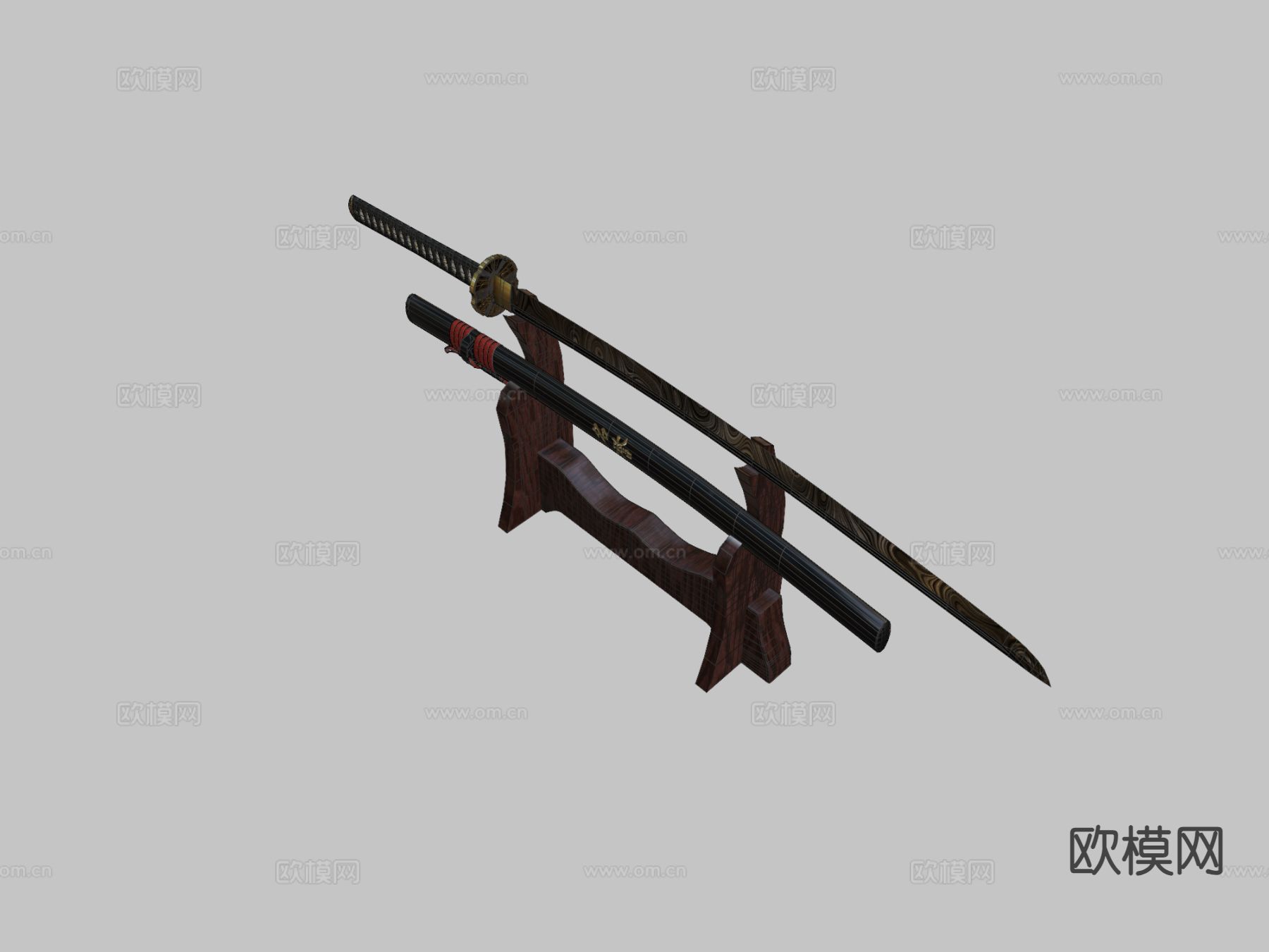 大马士革钢武士刀su模型下载（渲染图1）