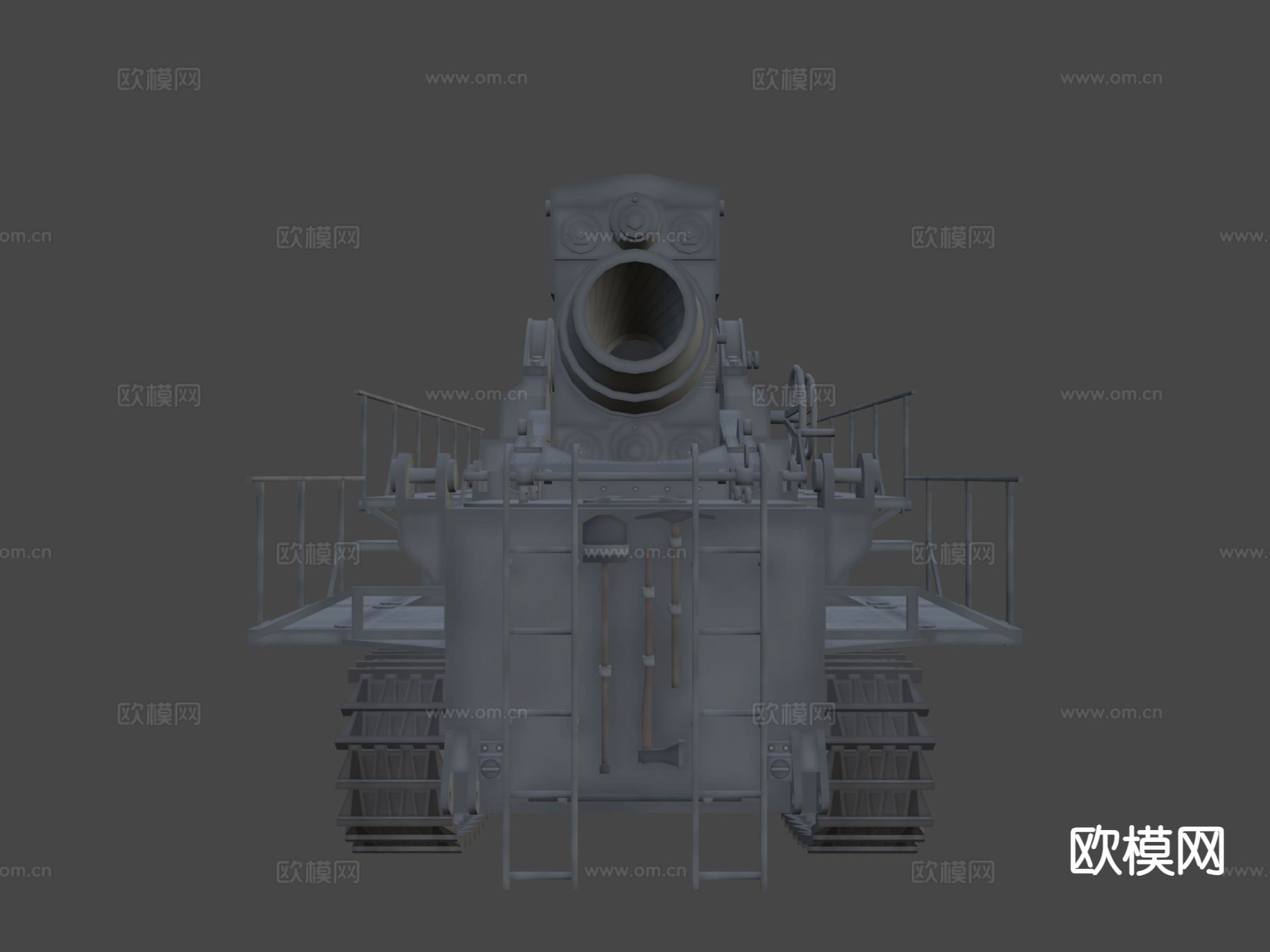 攻城炮 迫击炮 履带车su模型下载（渲染图5）