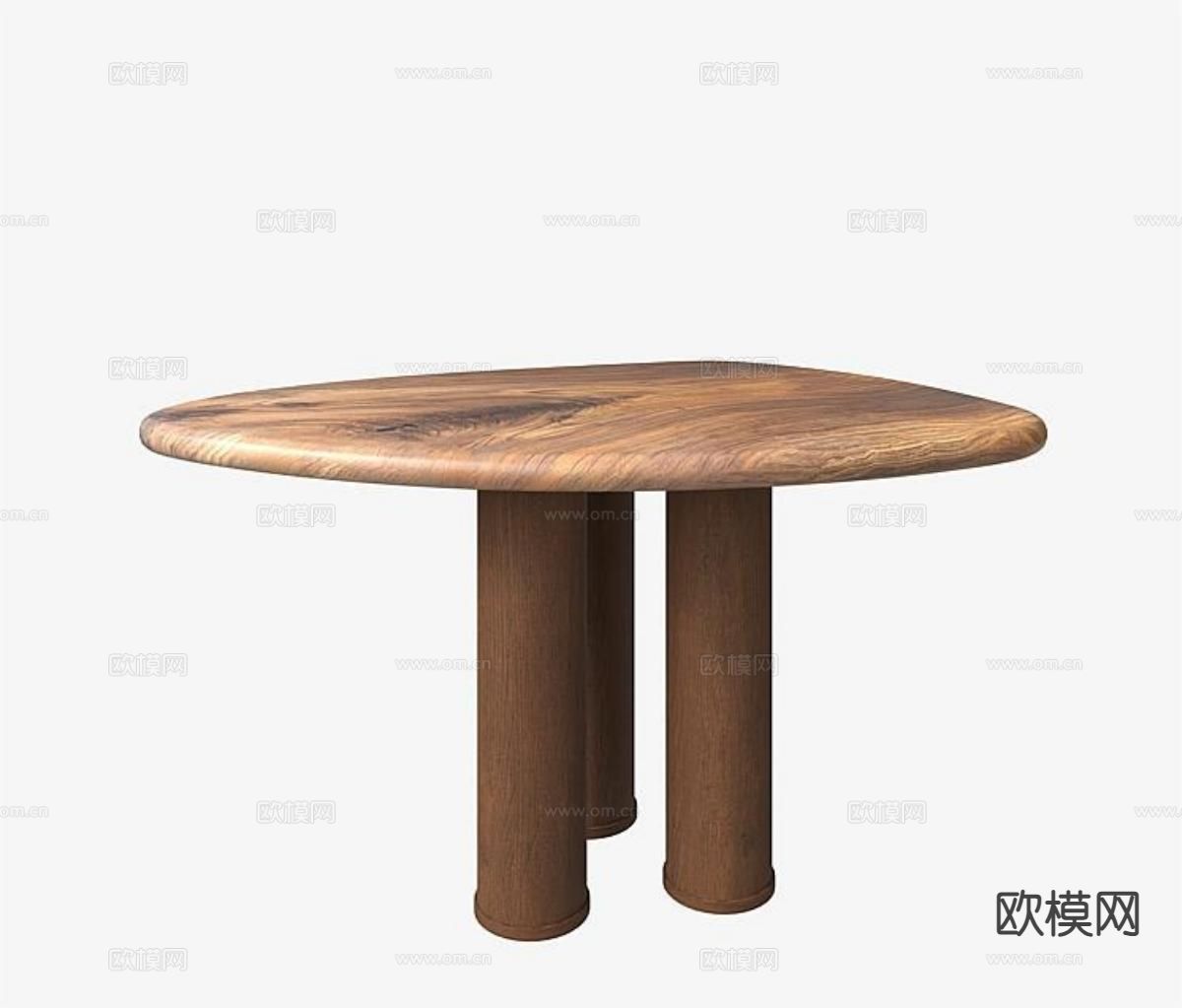 原木风餐桌3d模型下载
