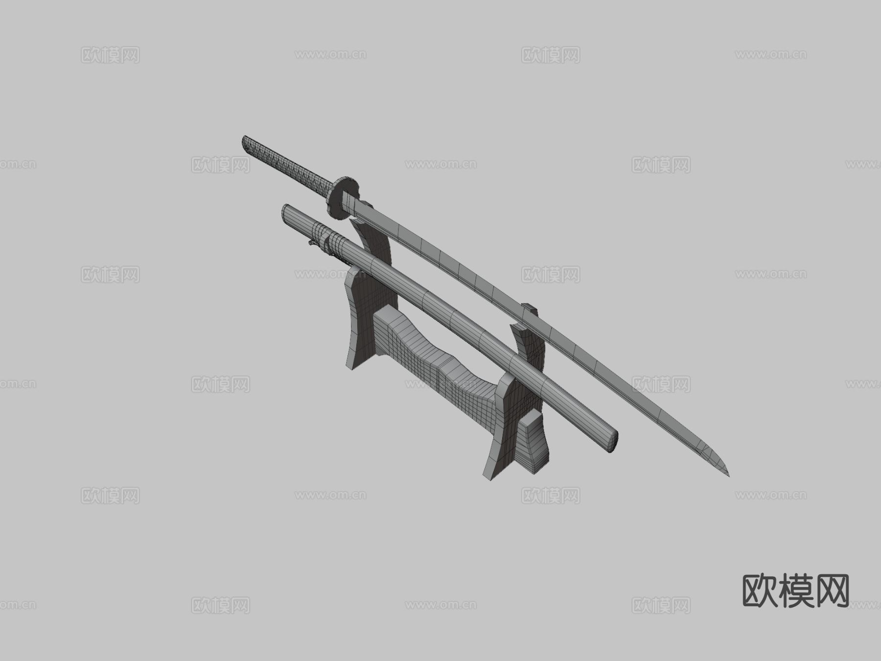大马士革钢武士刀su模型下载（渲染图3）