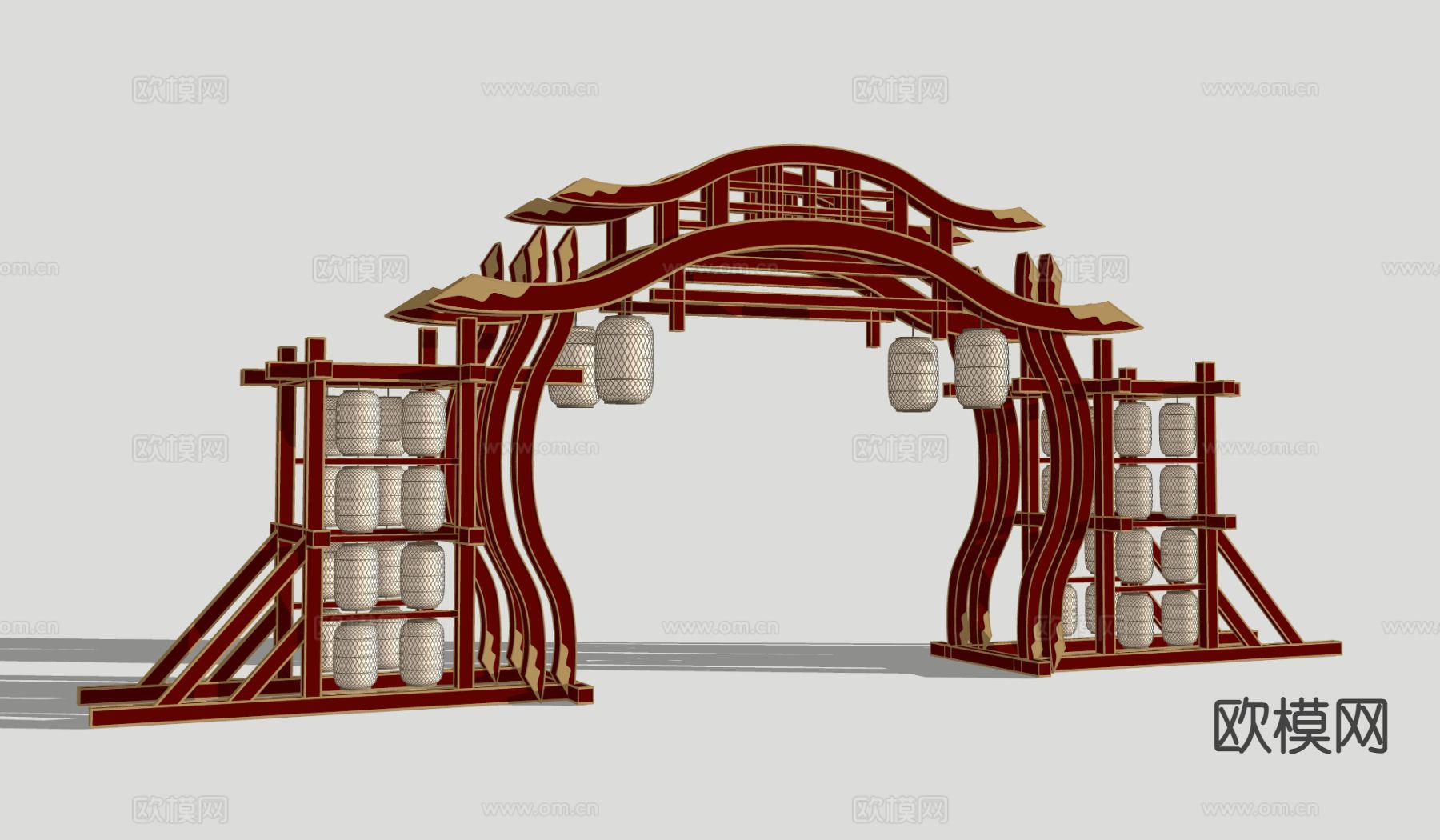 新中式古建牌坊 牌楼 门楼 美陈打卡点3d模型