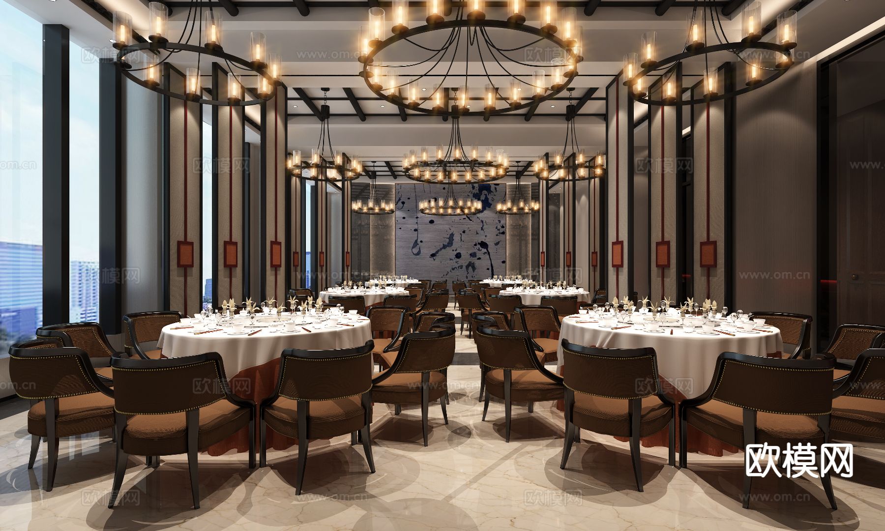 新中式大包厢 小宴会厅3d模型下载