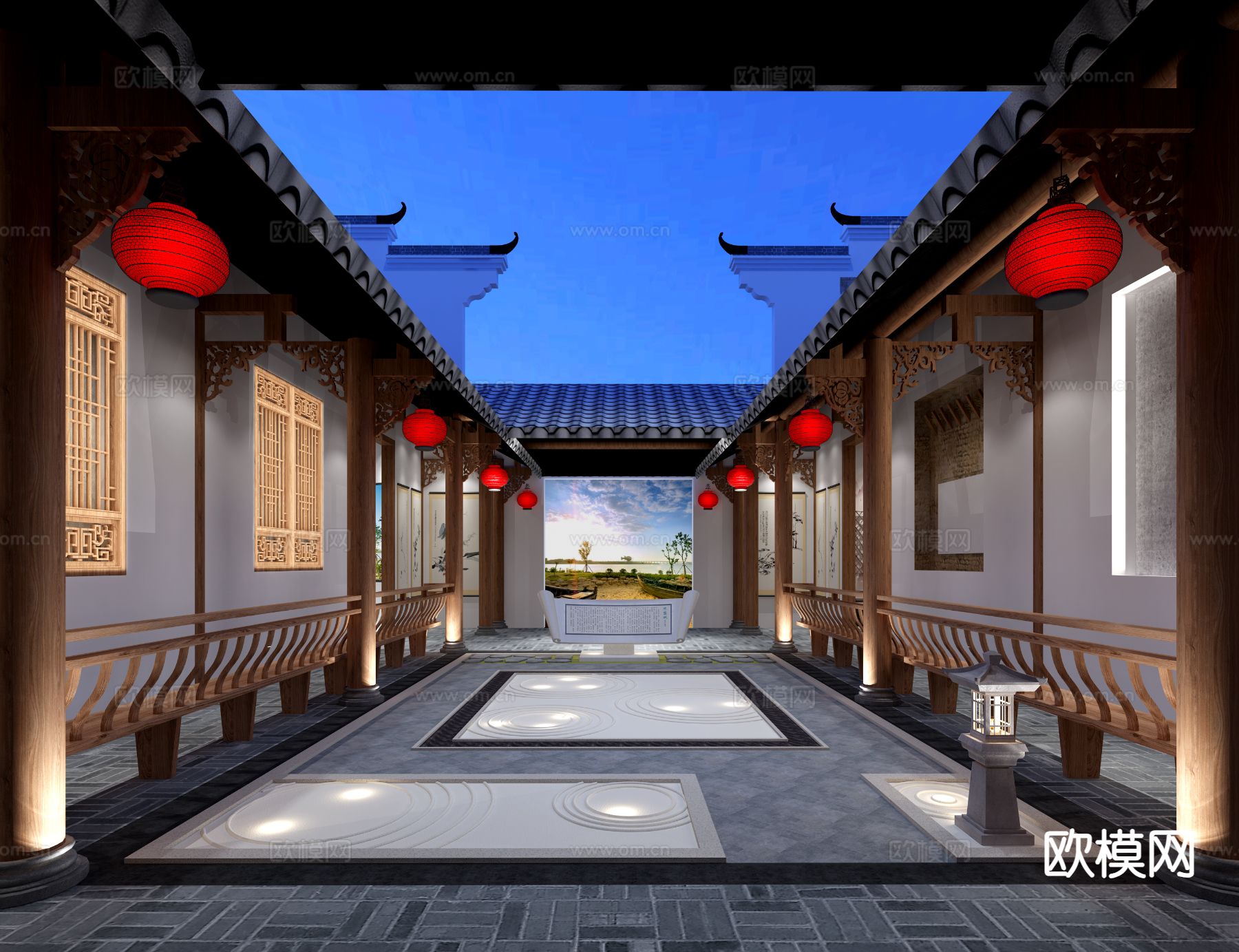 中式建筑 徽派古建 长廊3d模型下载