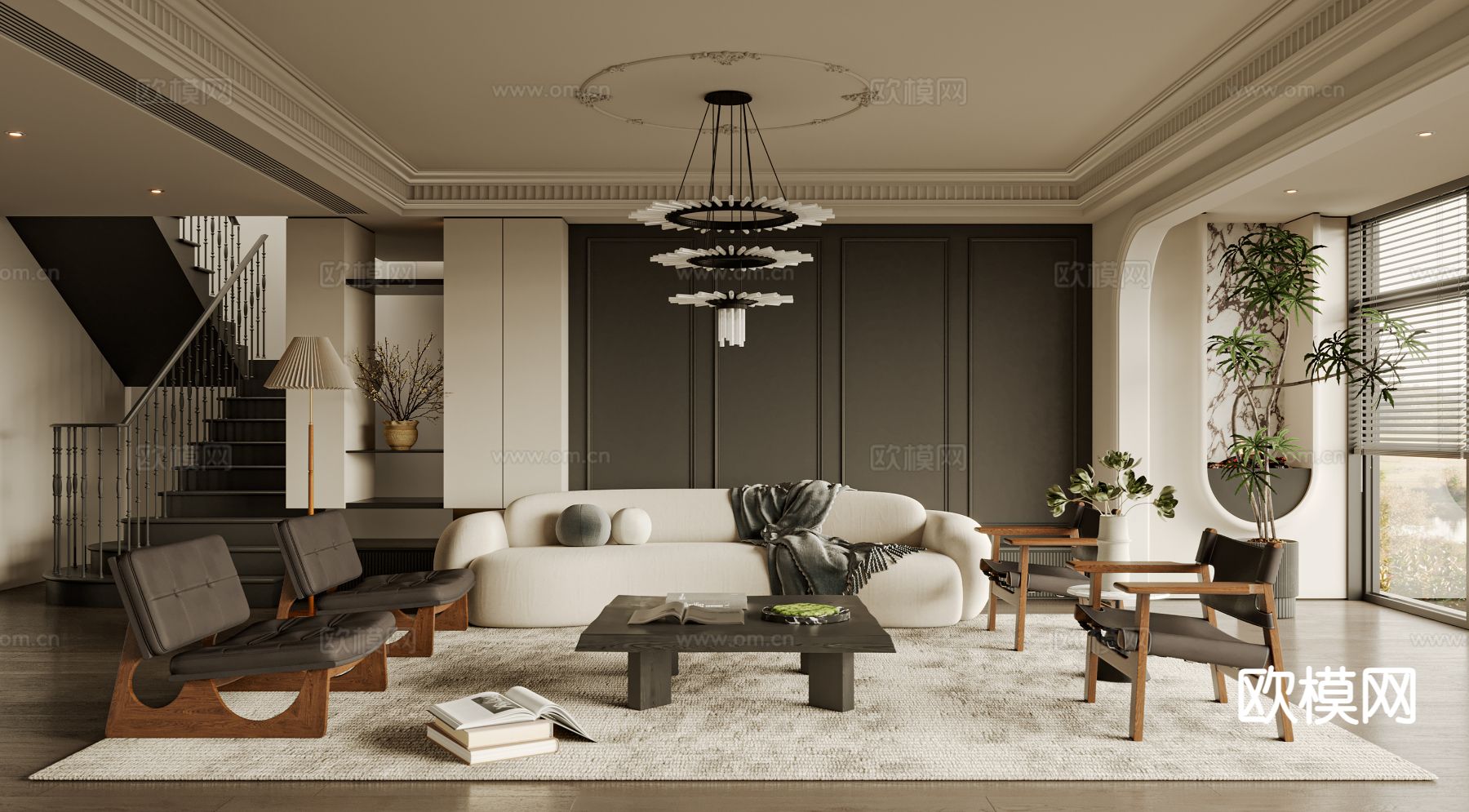 法式客厅3d模型下载（渲染图1）
