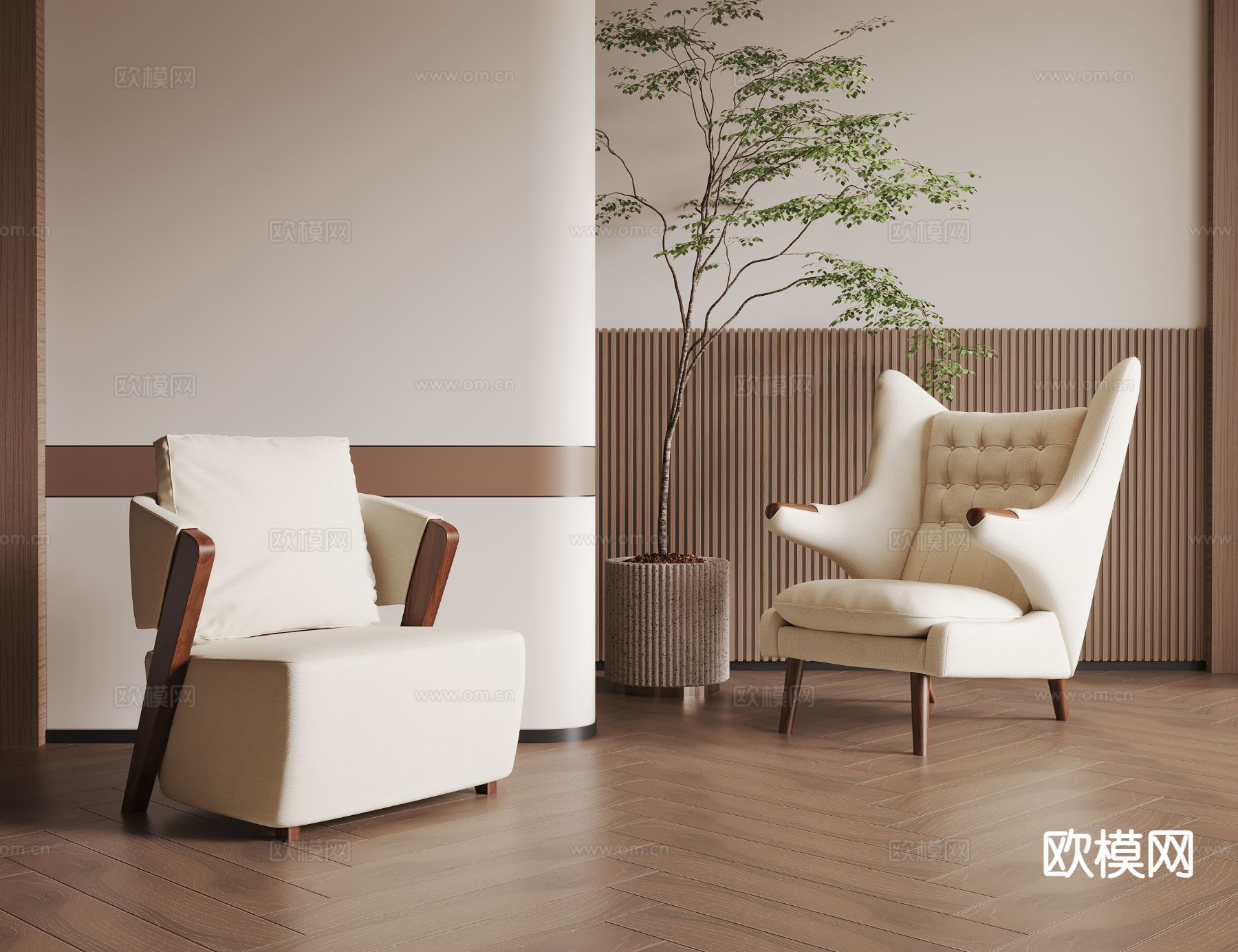 侘寂休闲椅su模型下载（渲染图2）