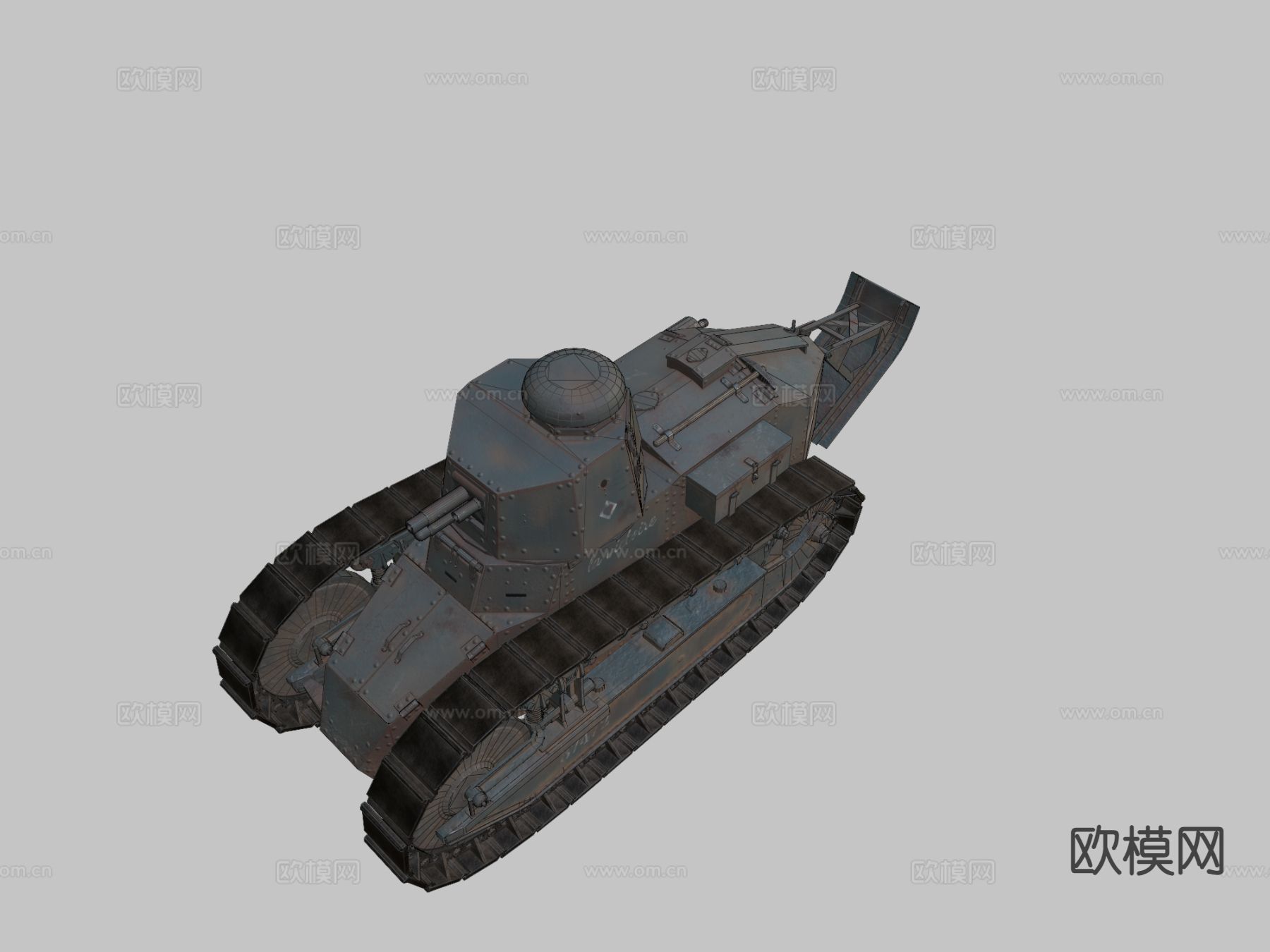 雷诺坦克 履带车 装甲车su模型下载（渲染图1）