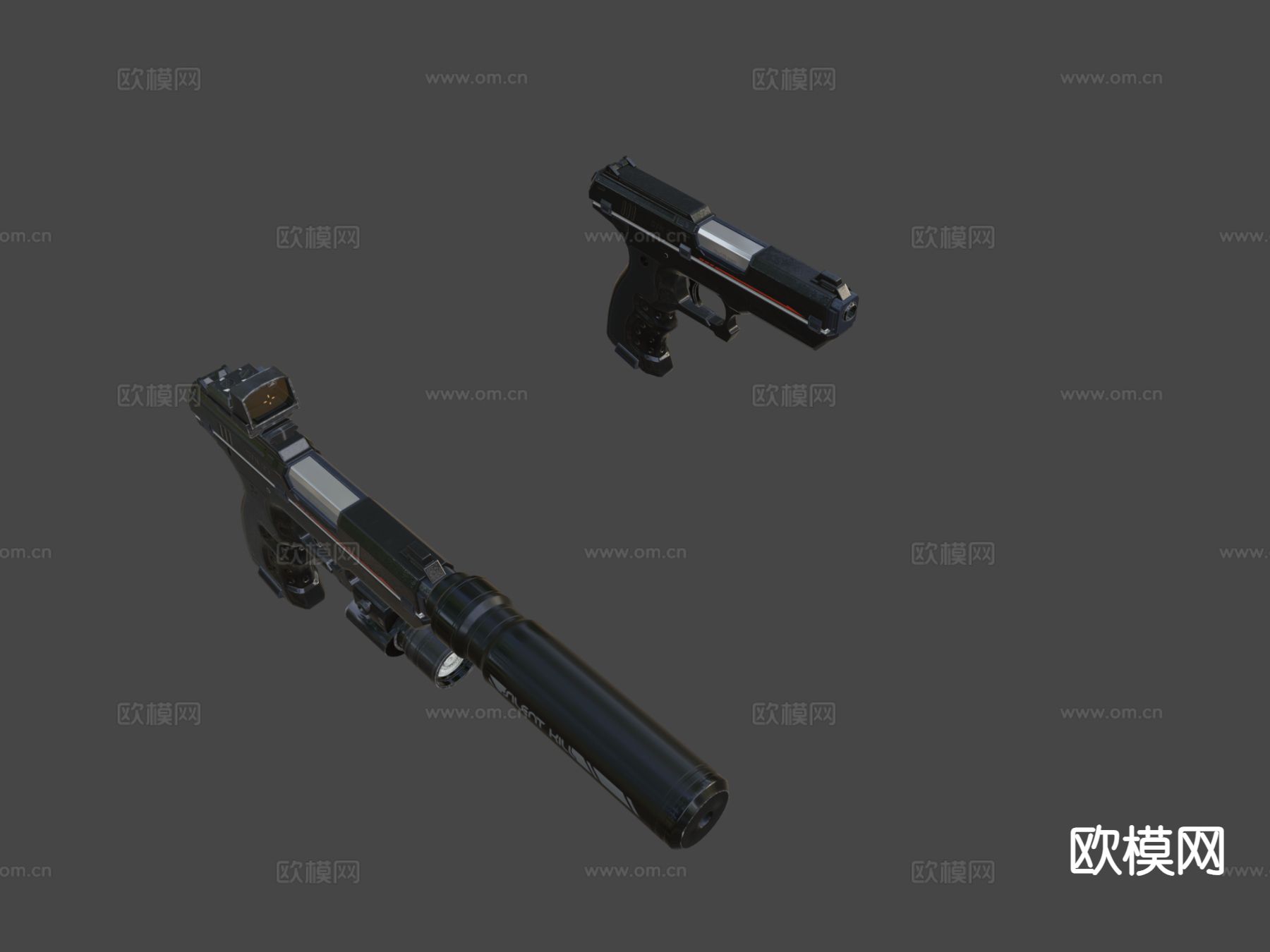 STN3 科幻手枪 消音枪 枪支3su模型下载（渲染图4）