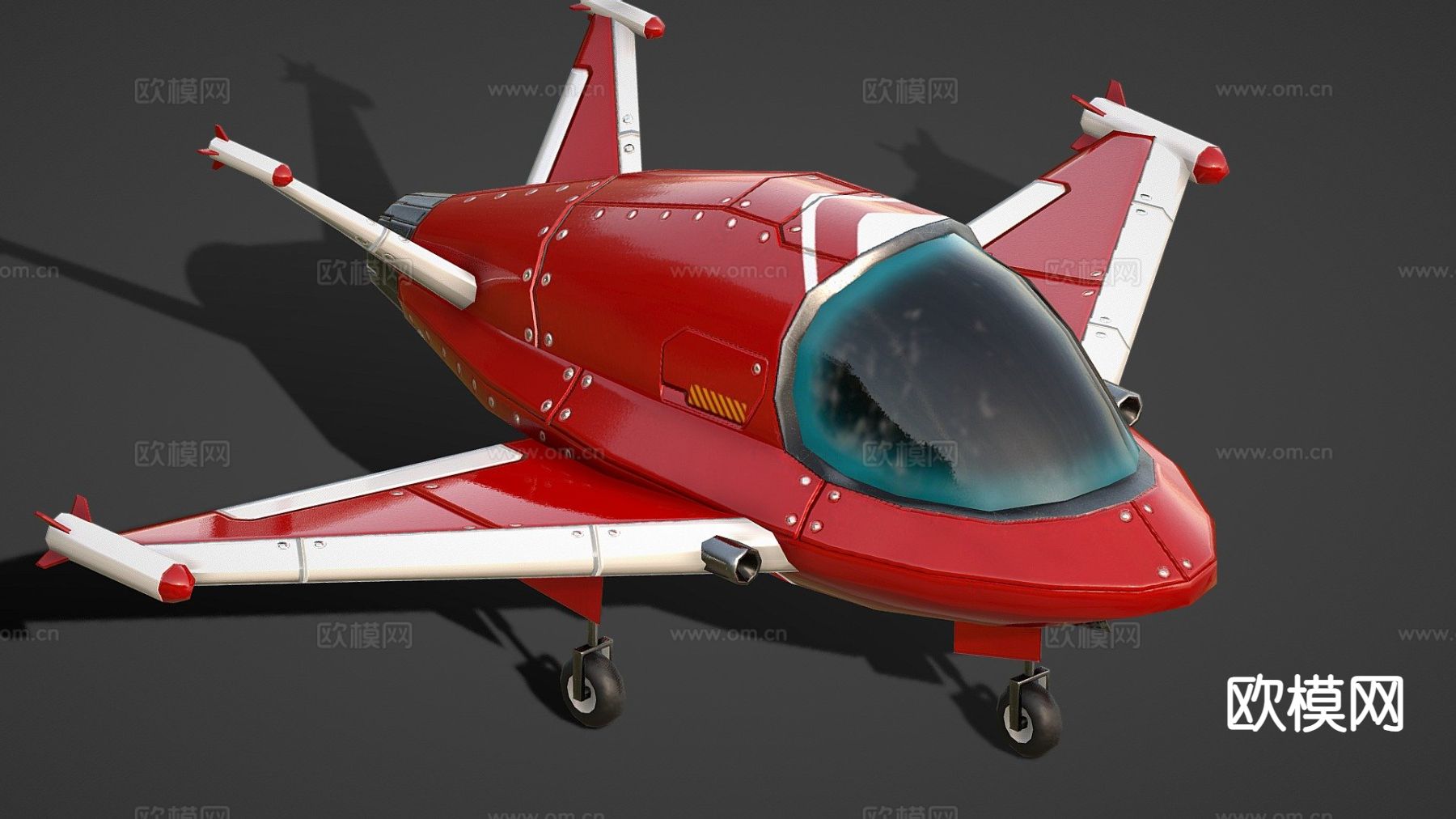 卡通太空飞船红色su模型下载（渲染图2）