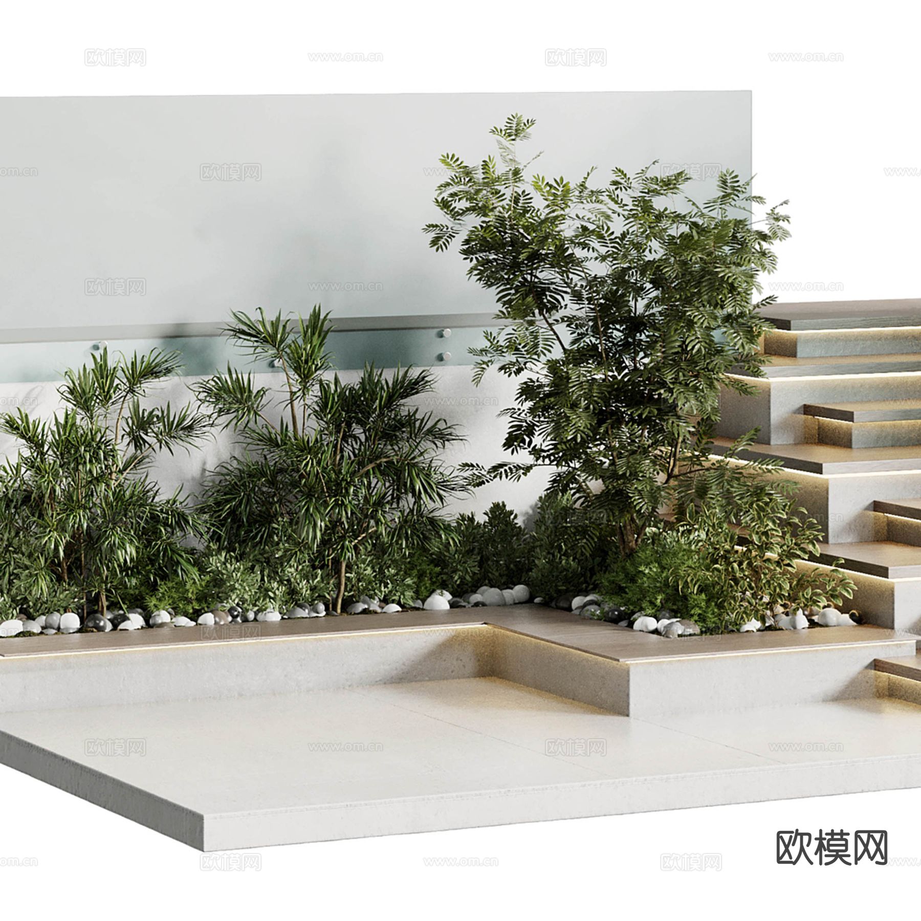 现代户外植物堆 景观楼梯 植物景观3d模型