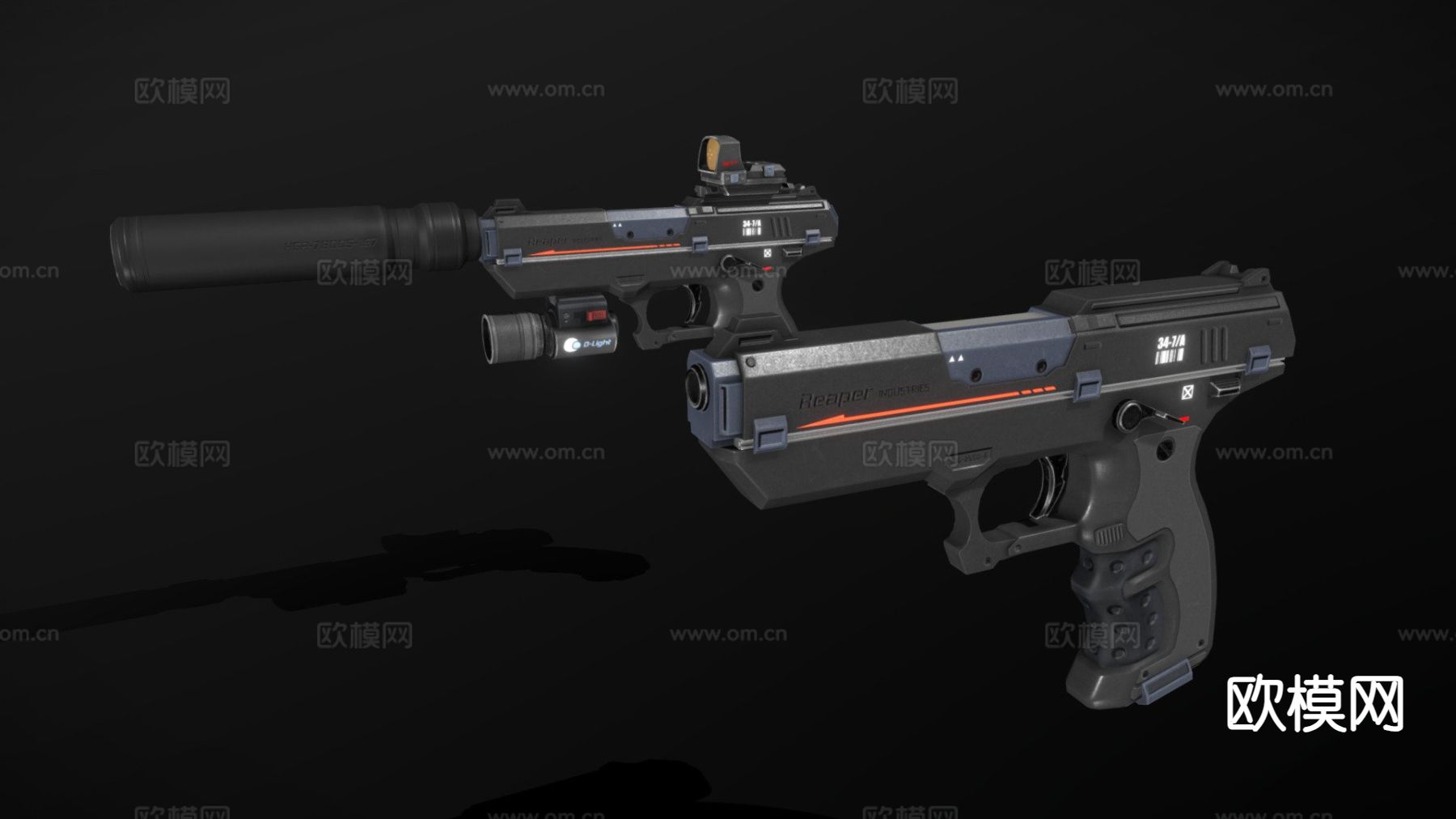 STN3 科幻手枪 消音枪 枪支3su模型下载（渲染图2）