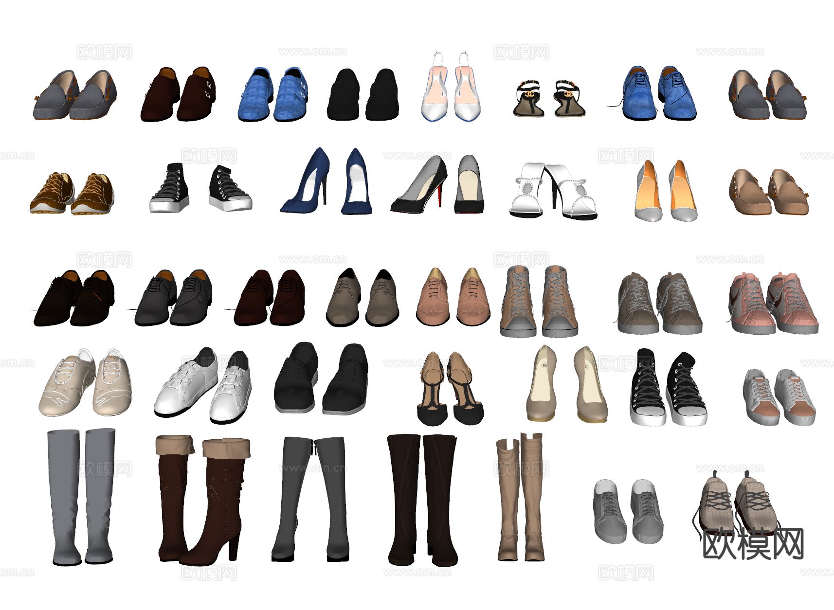 鞋子 高跟鞋 皮鞋 休闲鞋 长靴su模型下载（渲染图1）