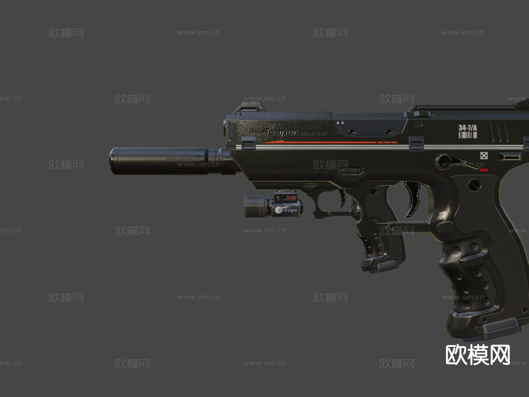 STN3 科幻手枪 消音枪 枪支3su模型下载（渲染图7）