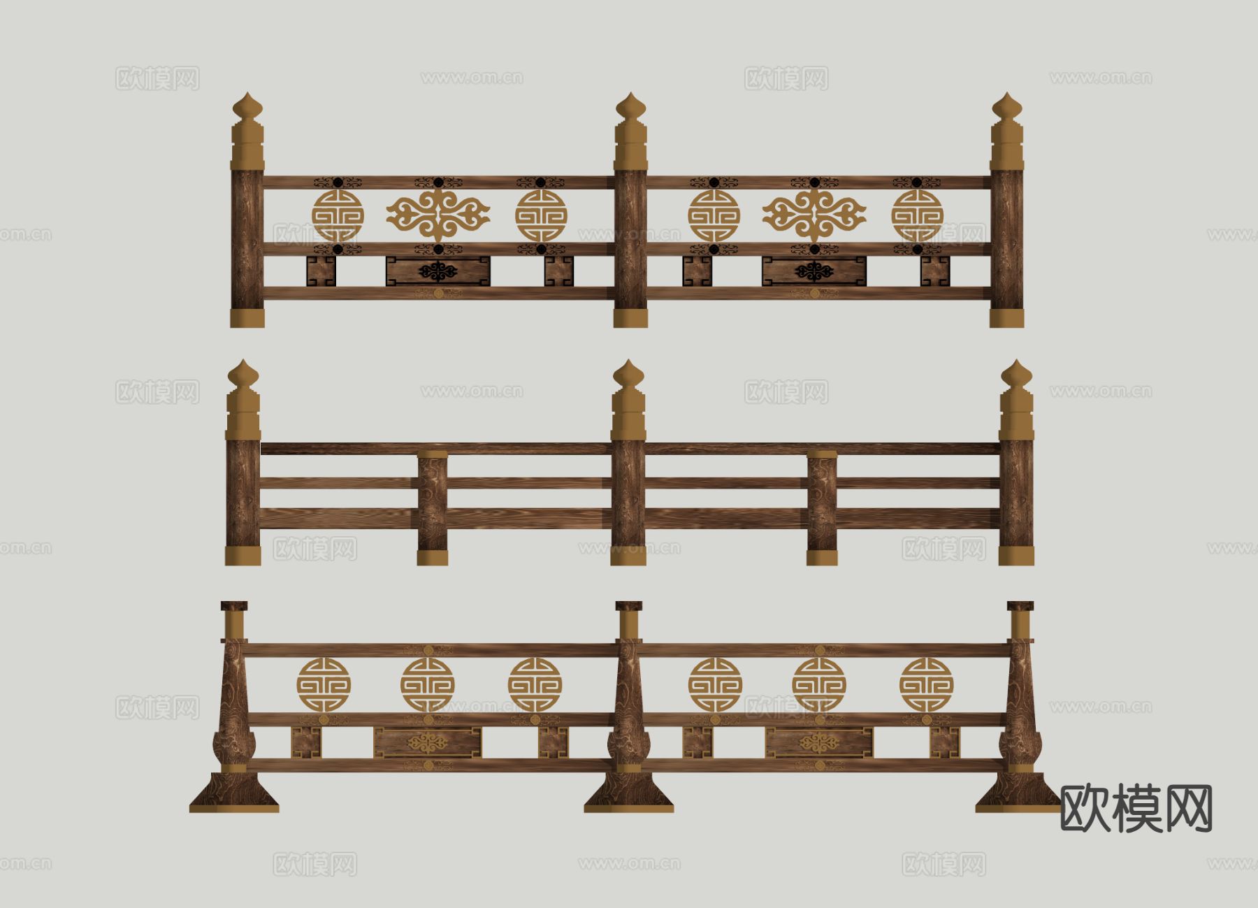新中式国潮围栏 装饰栏杆 围挡 栅栏3d模型