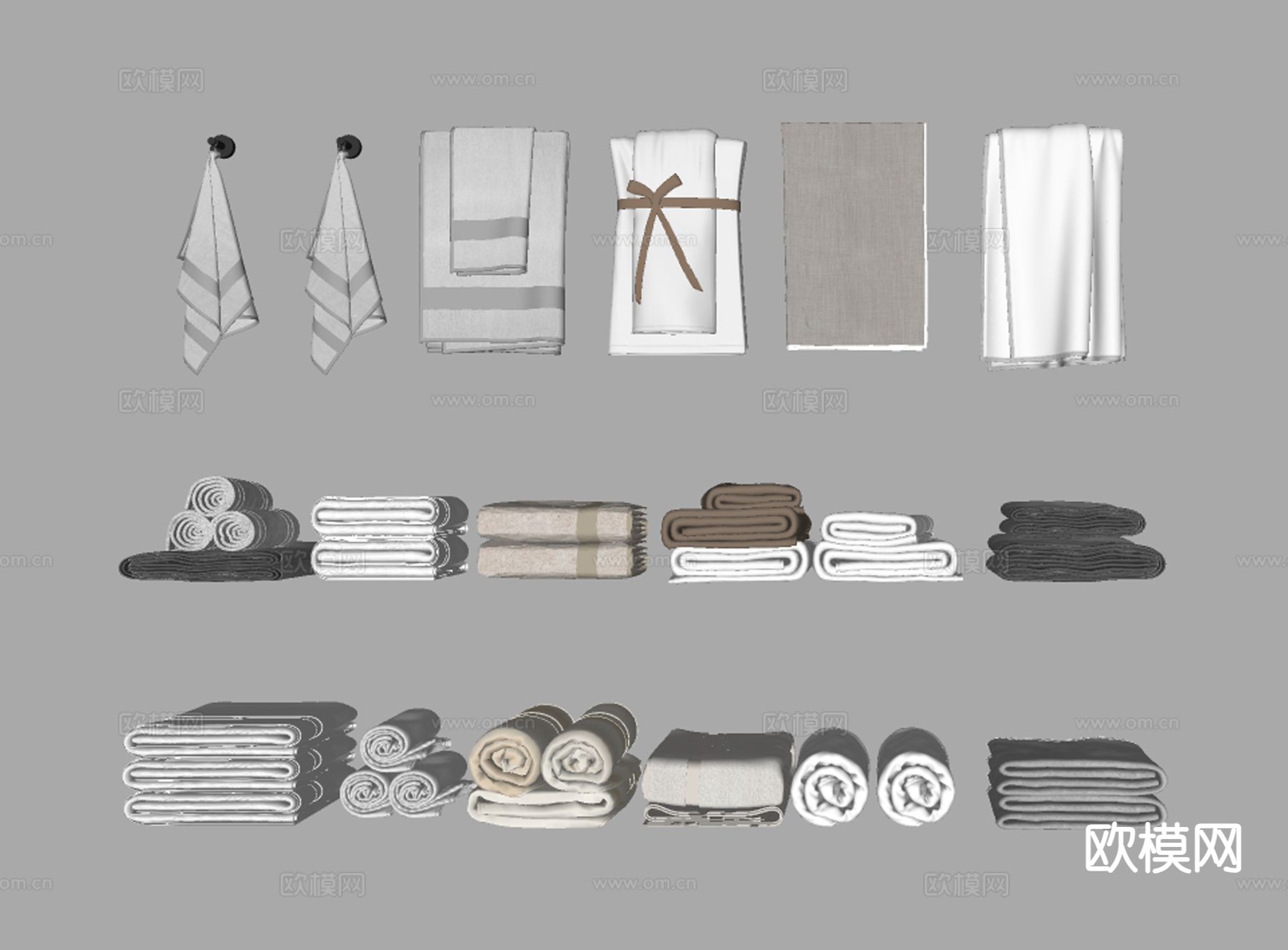浴巾 洗脸毛巾 洗浴用品su模型下载（渲染图1）