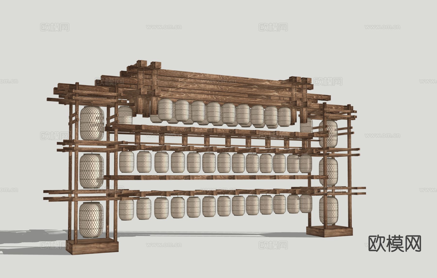 新中式美陈 灯笼打卡墙 户外装置 景区美陈3d模型