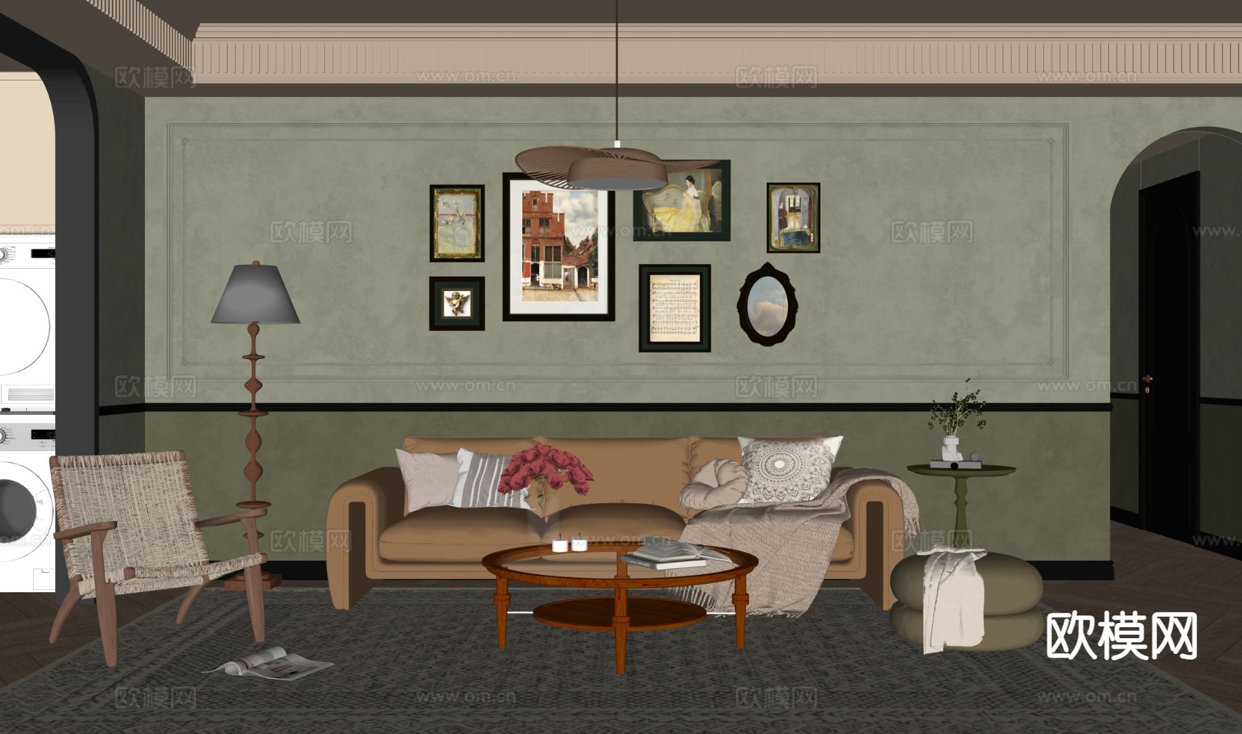 法式客厅su模型下载（渲染图1）