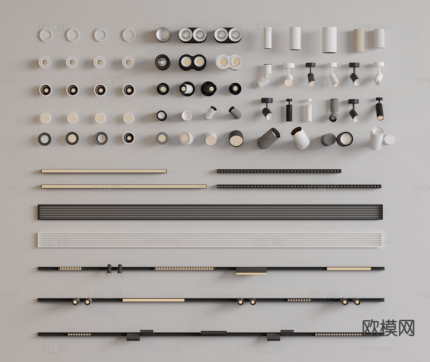 筒灯射灯 磁吸轨道射灯 转向射灯 线型灯 栅格灯3d模型