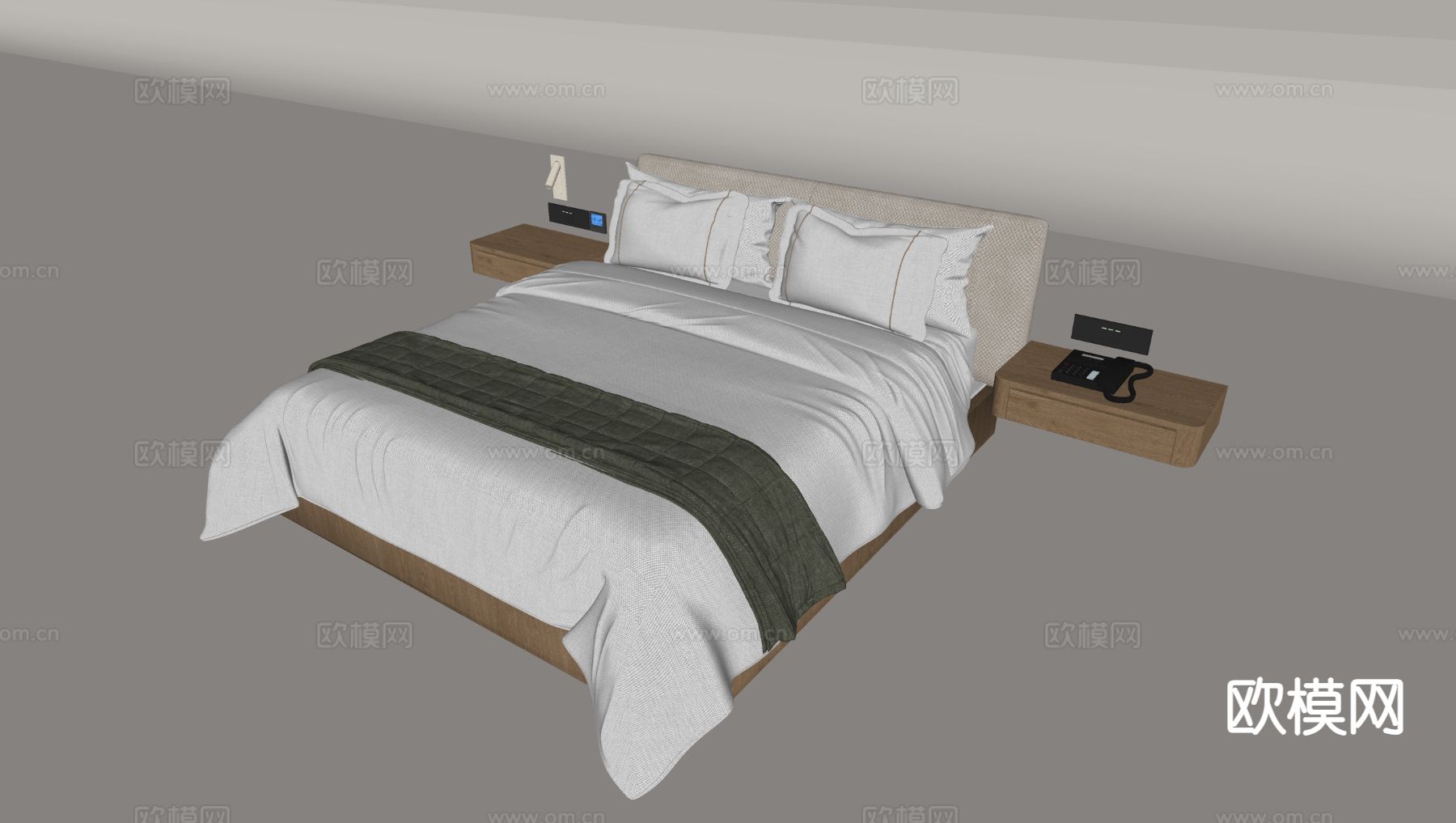 现代单人床su模型下载（渲染图1）