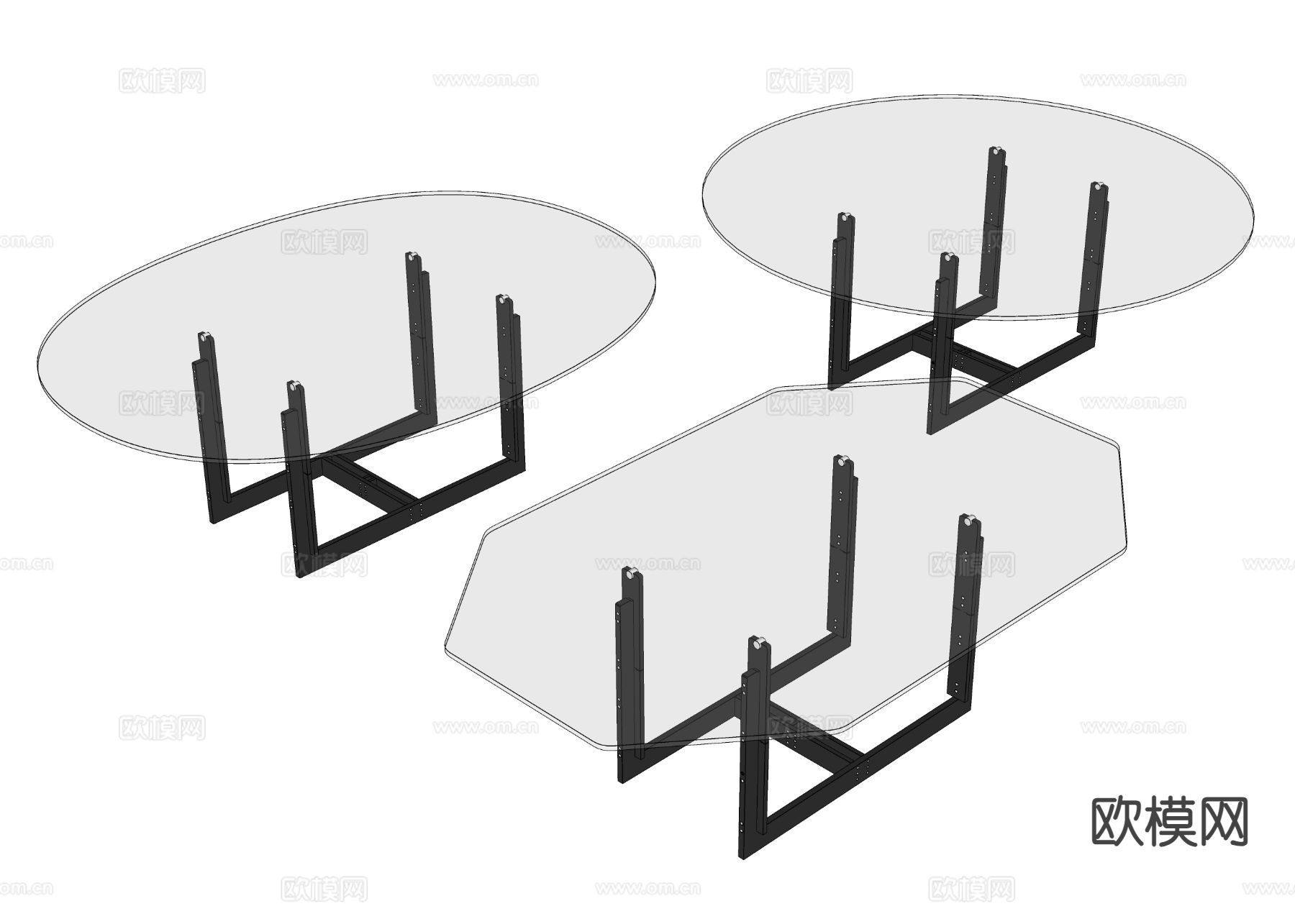 Cassina 极简餐桌 玻璃餐桌su模型下载（渲染图1）