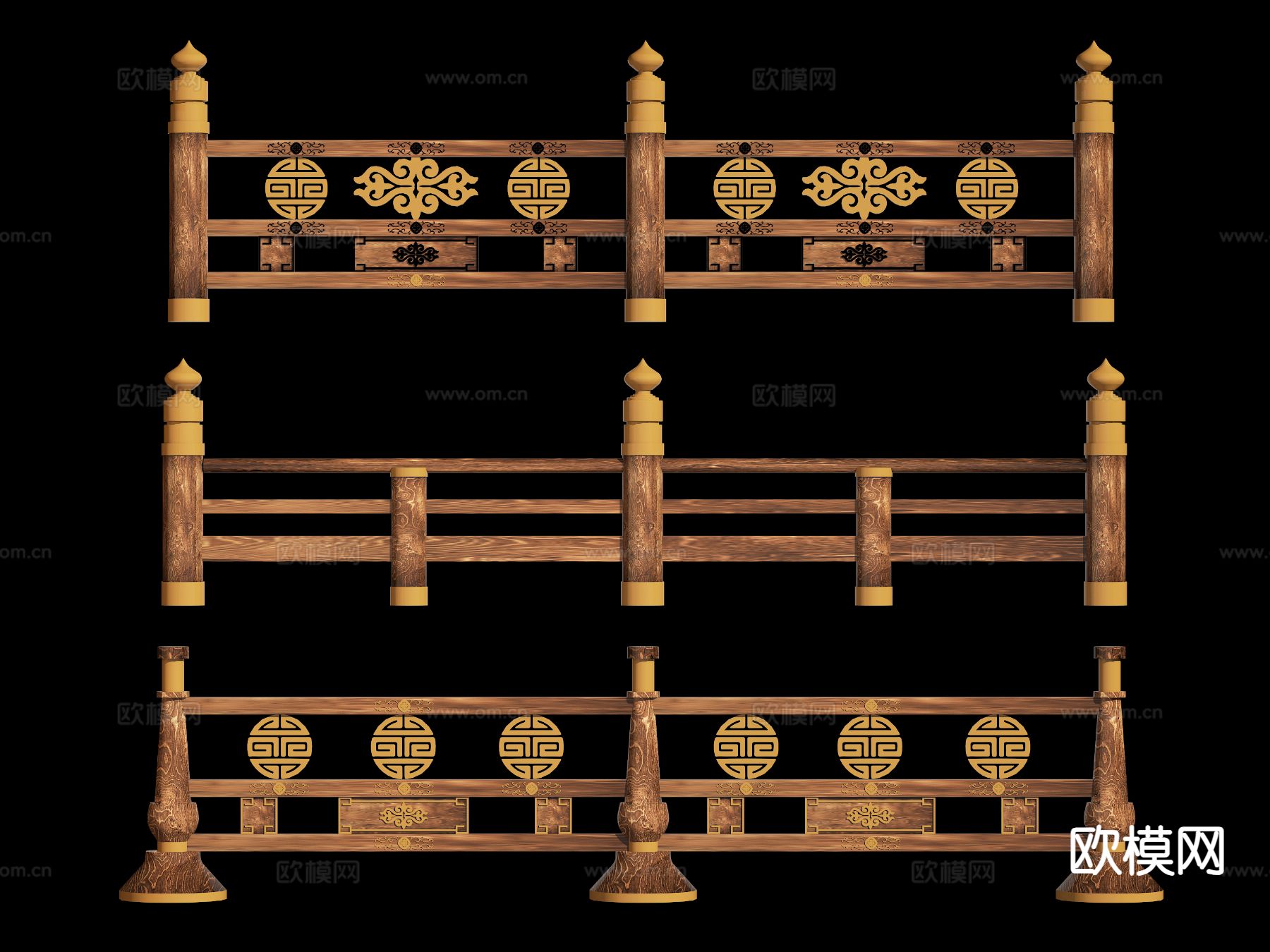 新中式国潮围栏 装饰栏杆 围挡 栅栏3d模型